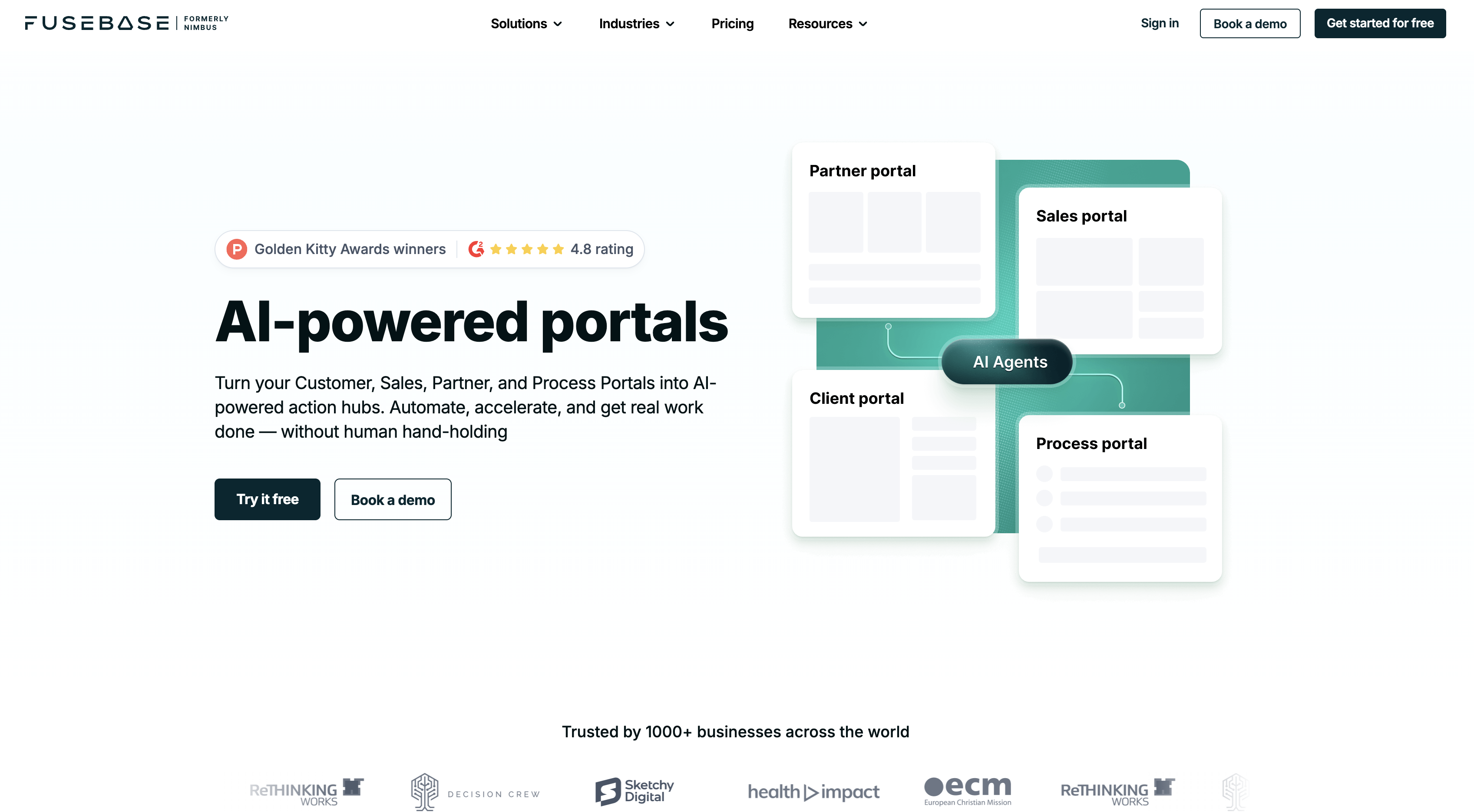 Screenshot of Fusebase homepage.