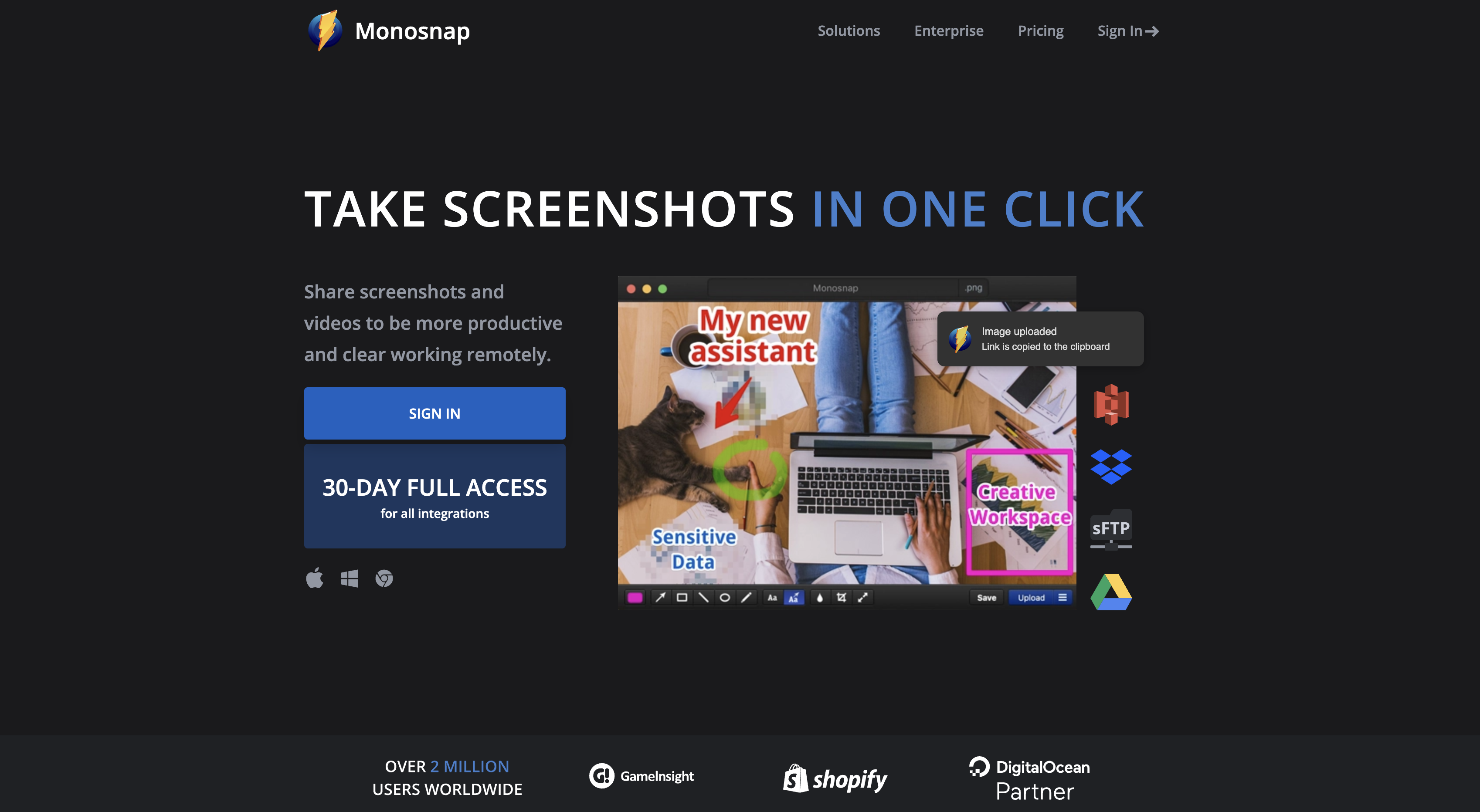 Screenshot of Monosnap homepage.