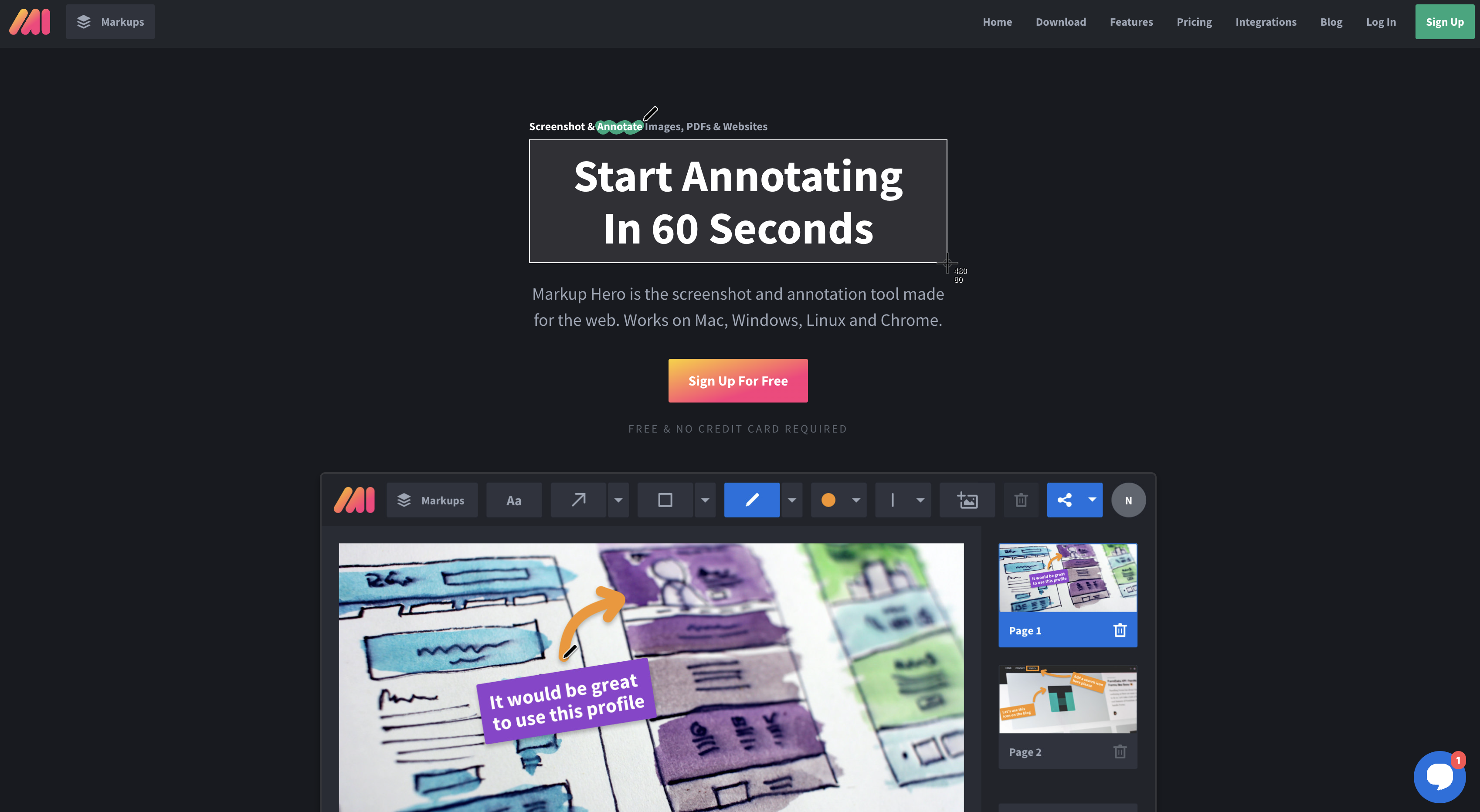 Screenshot of Markup Hero homepage.
