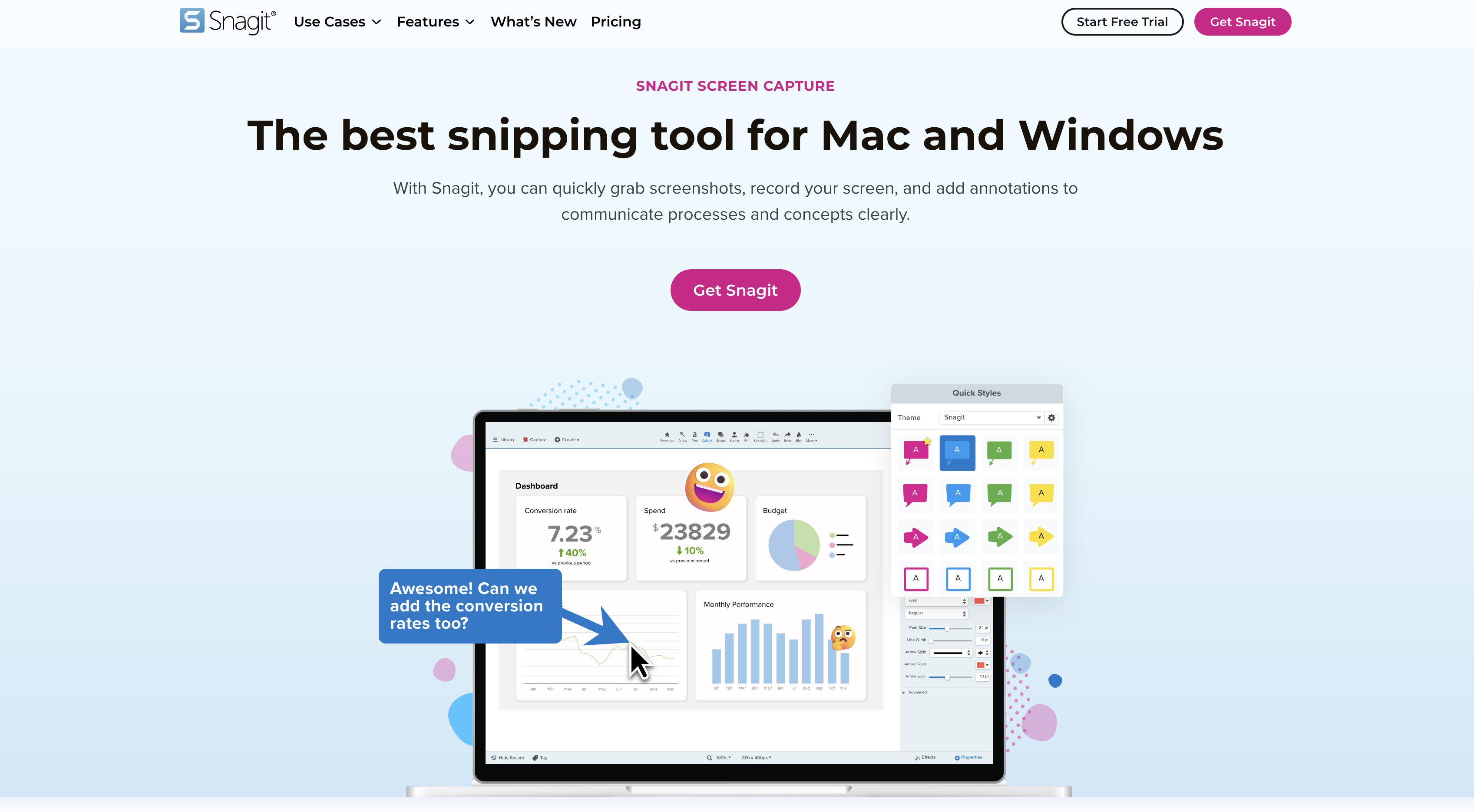 Screenshot of Snagit homepage.
