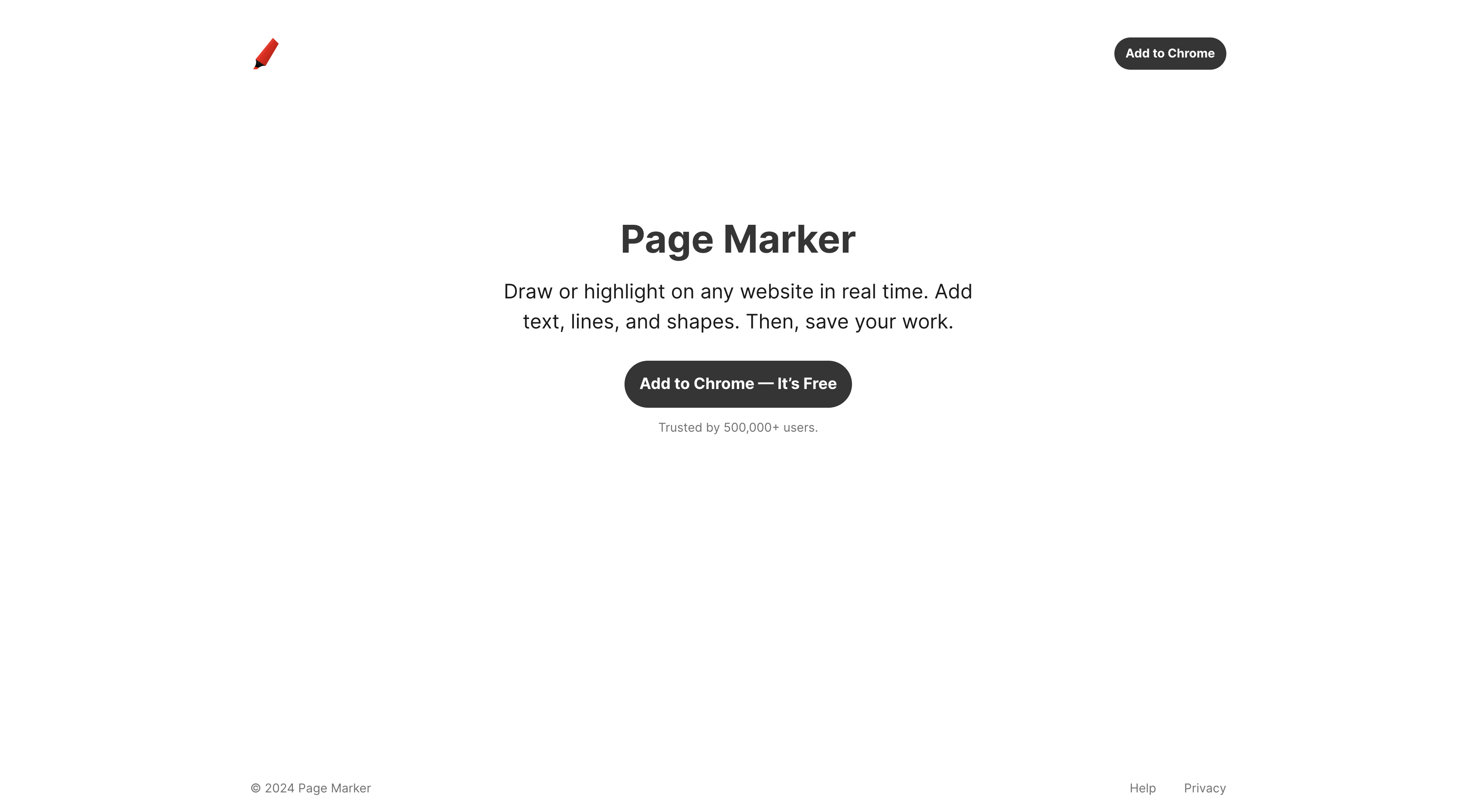 Screenshot of Page Marker homepage.