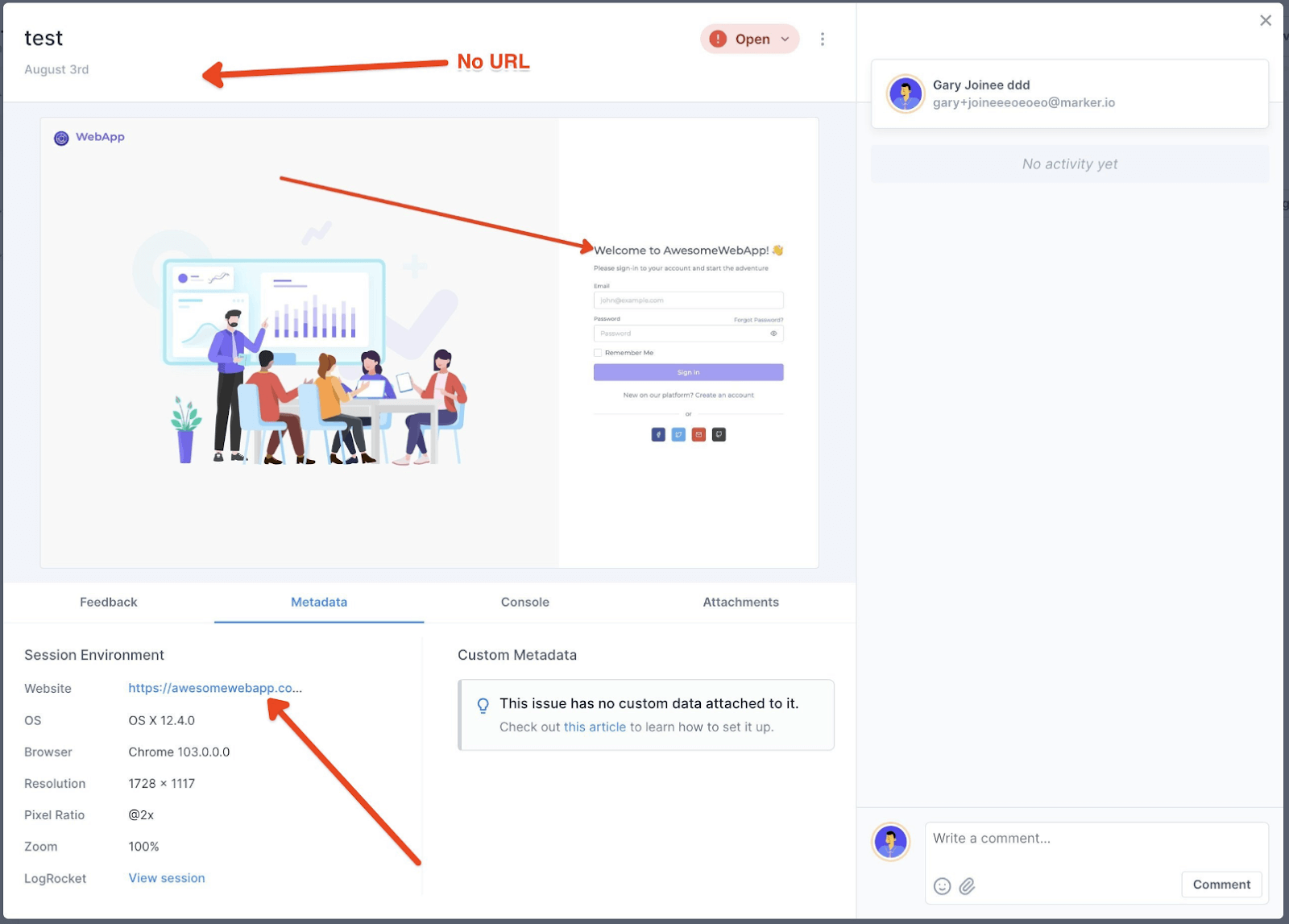 Example of website annotations with arrow, text, and more.