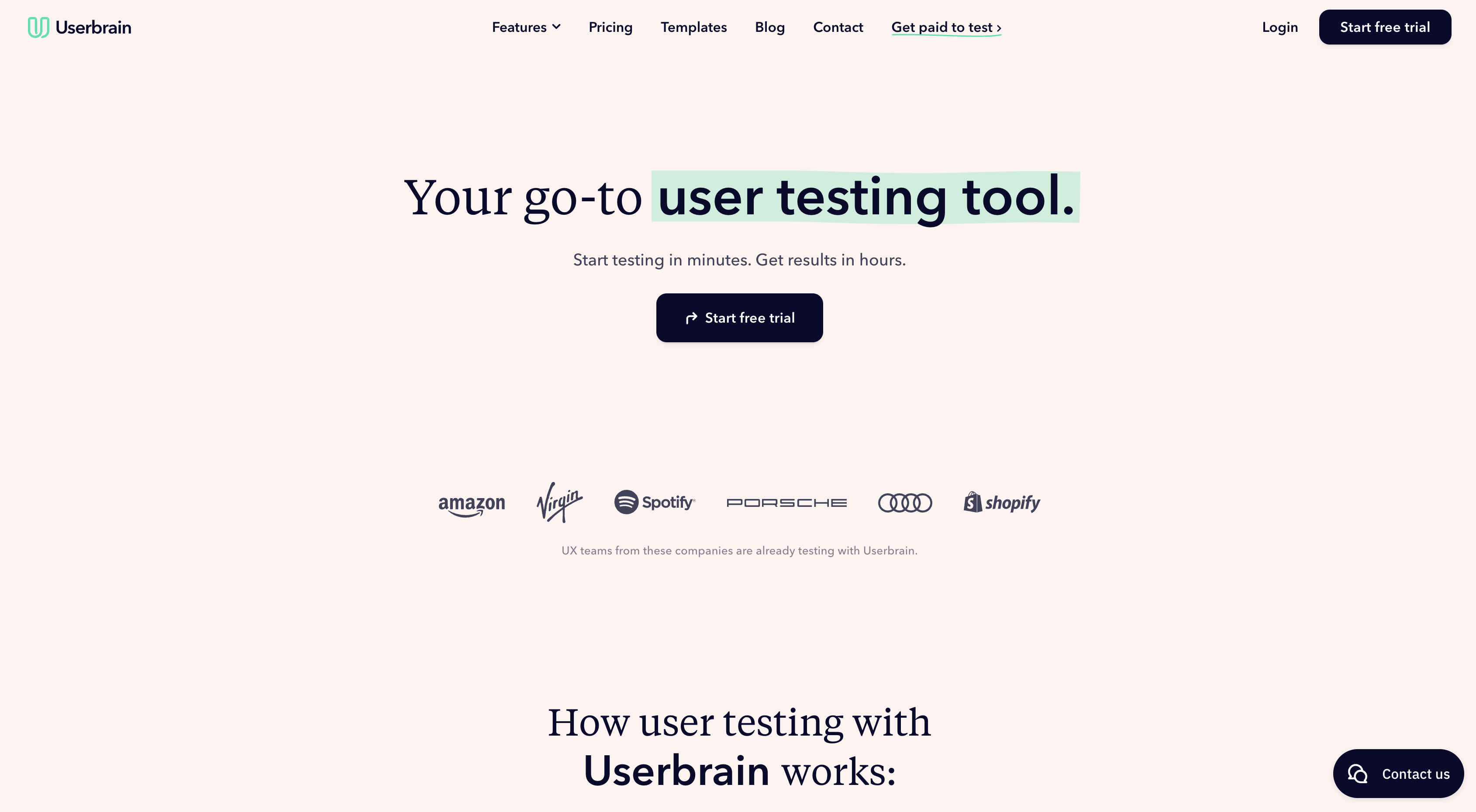 Screenshot of Userbrain homepage.