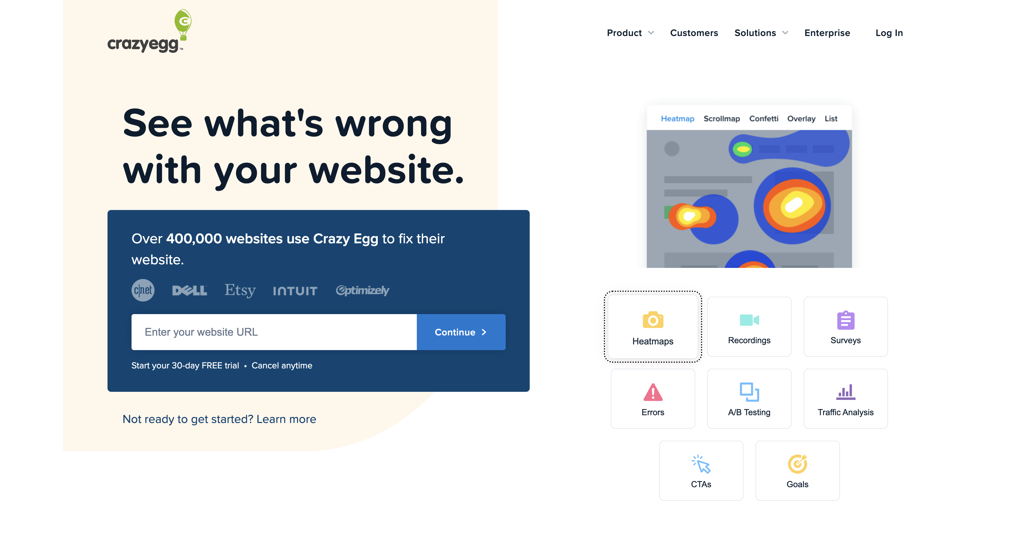 Screenshot of CrazyEgg homepage.