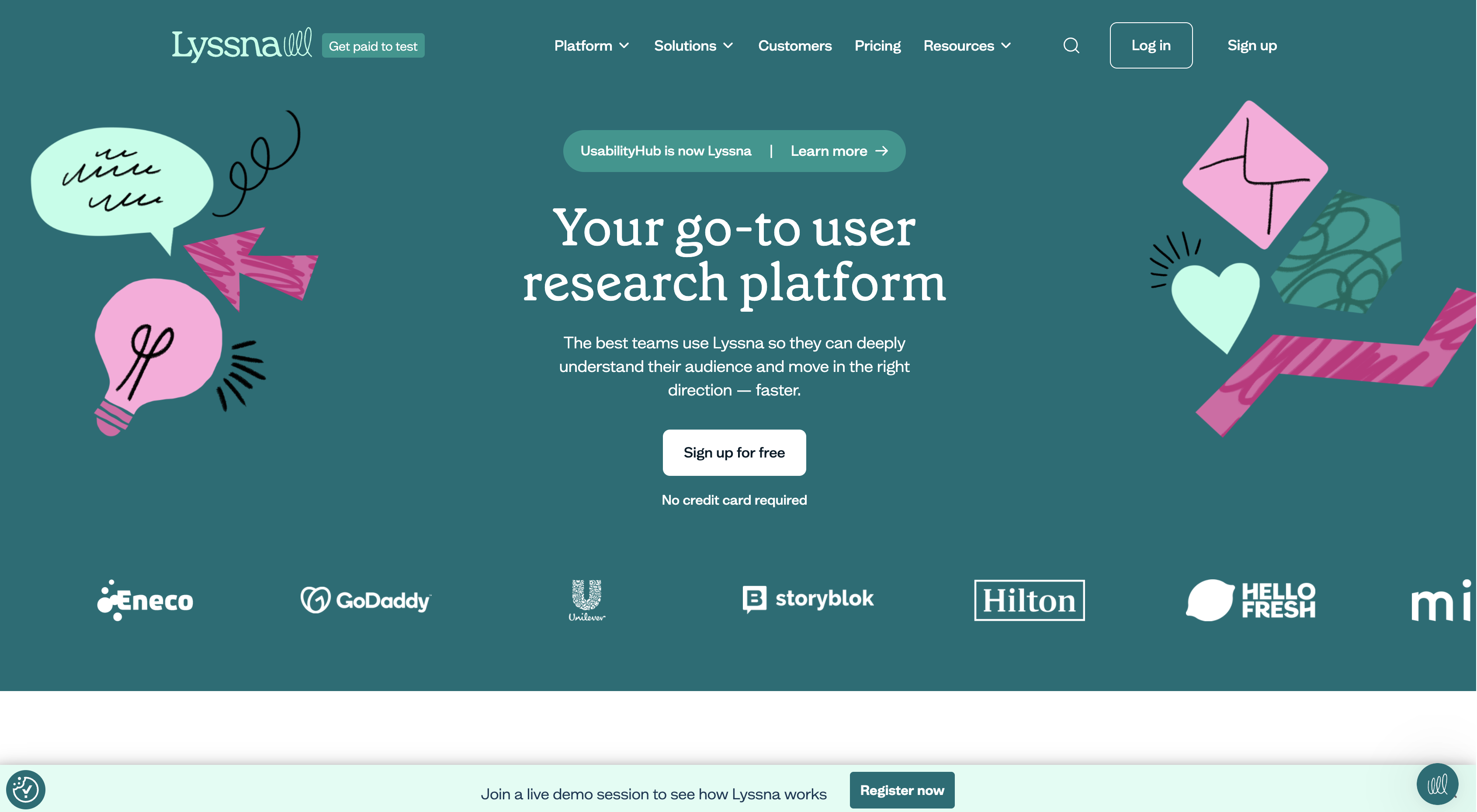Screenshot of Lyssna homepage.