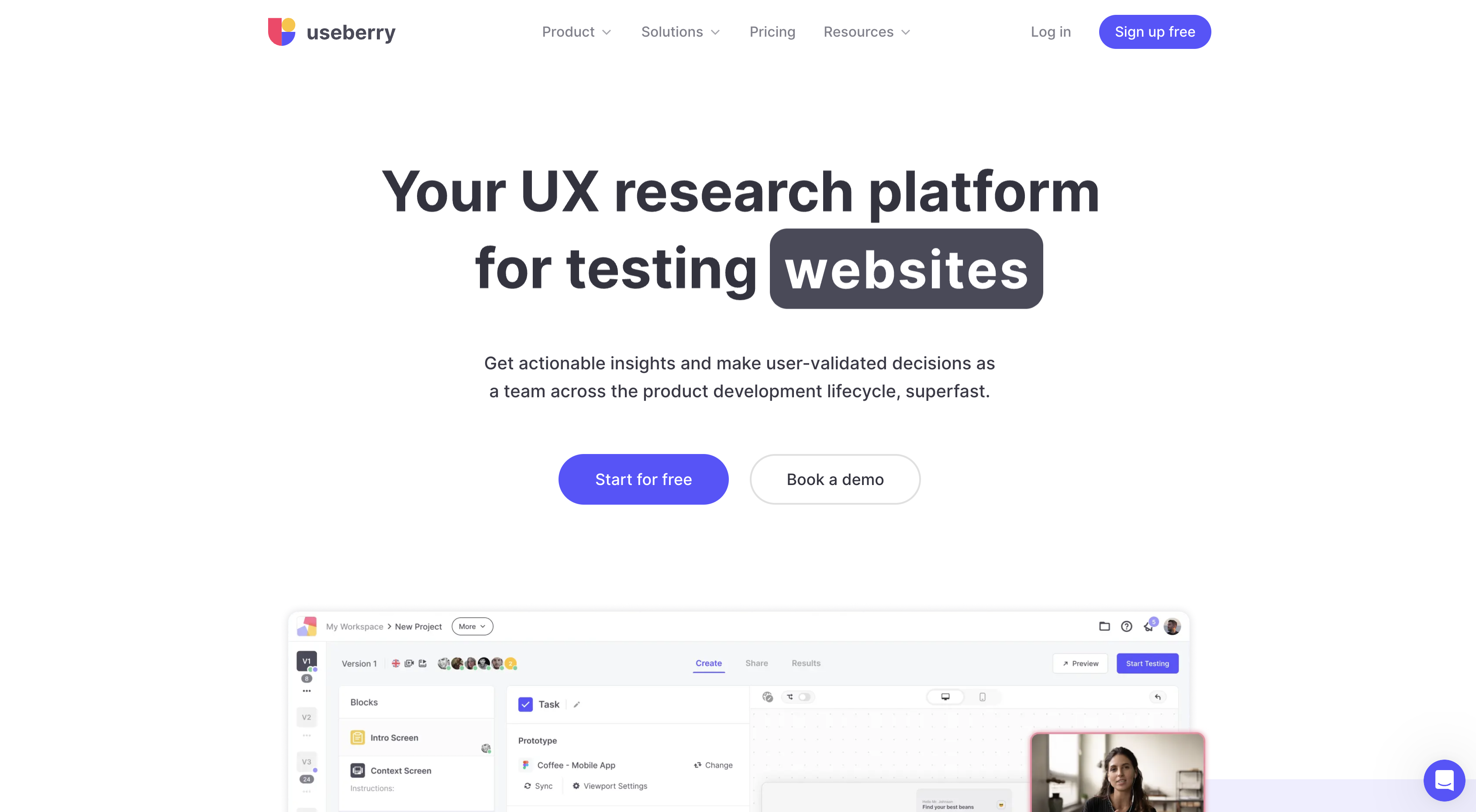 Screenshot of Useberry homepage.