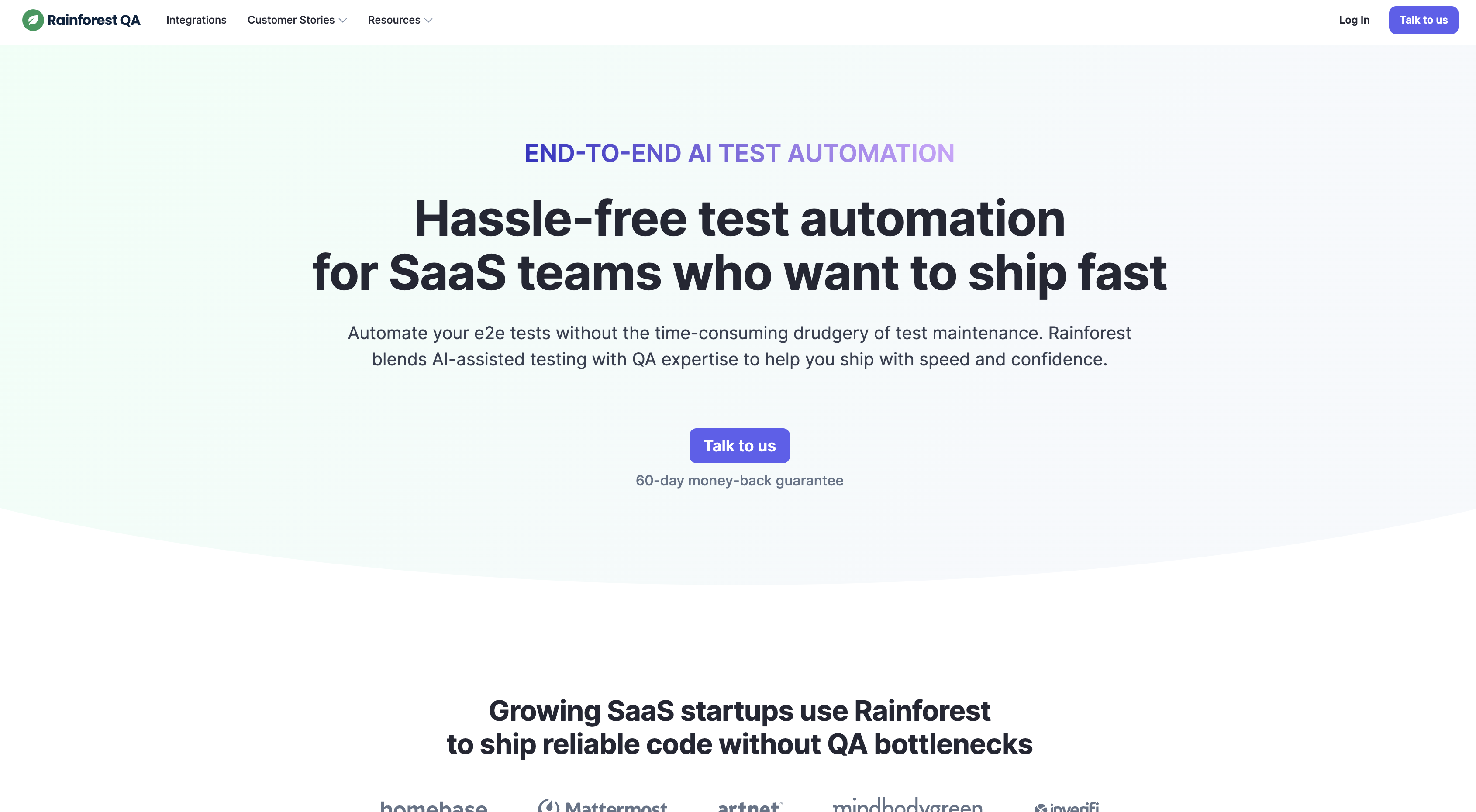 Screenshot of Rainforest QA homepage.