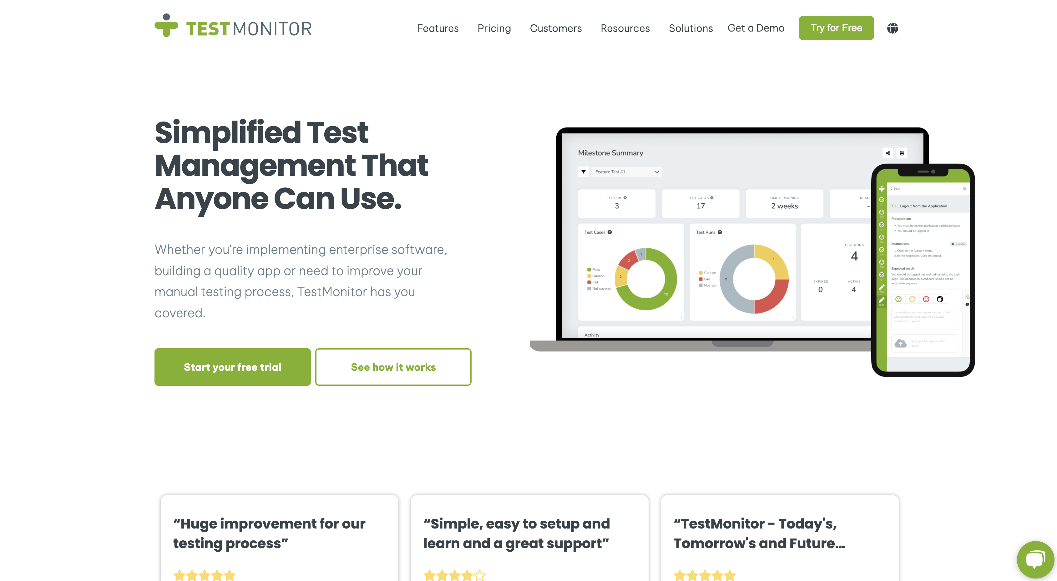 Screenshot of TestMonitor homepage.