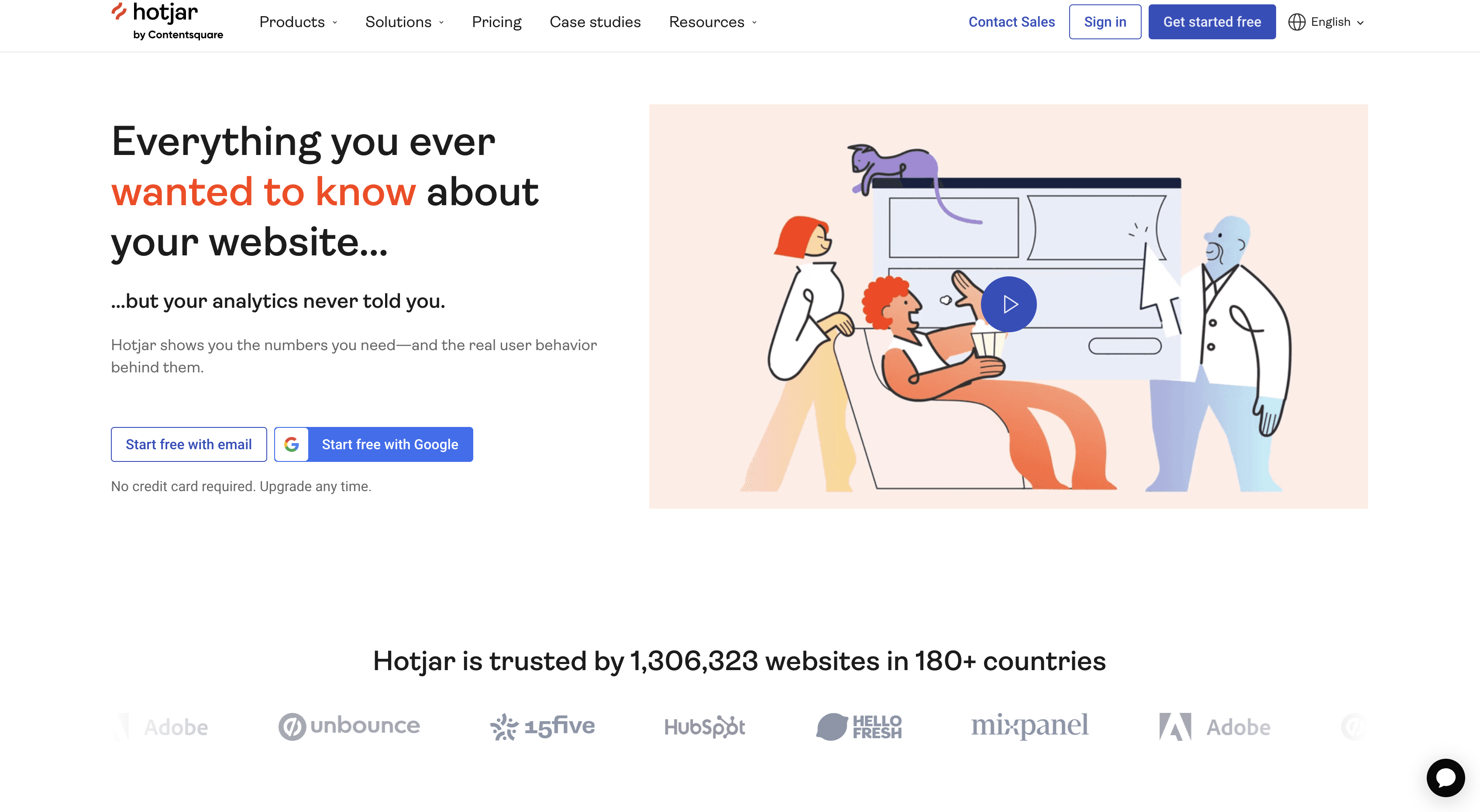 Screenshot of Hotjar homepage.