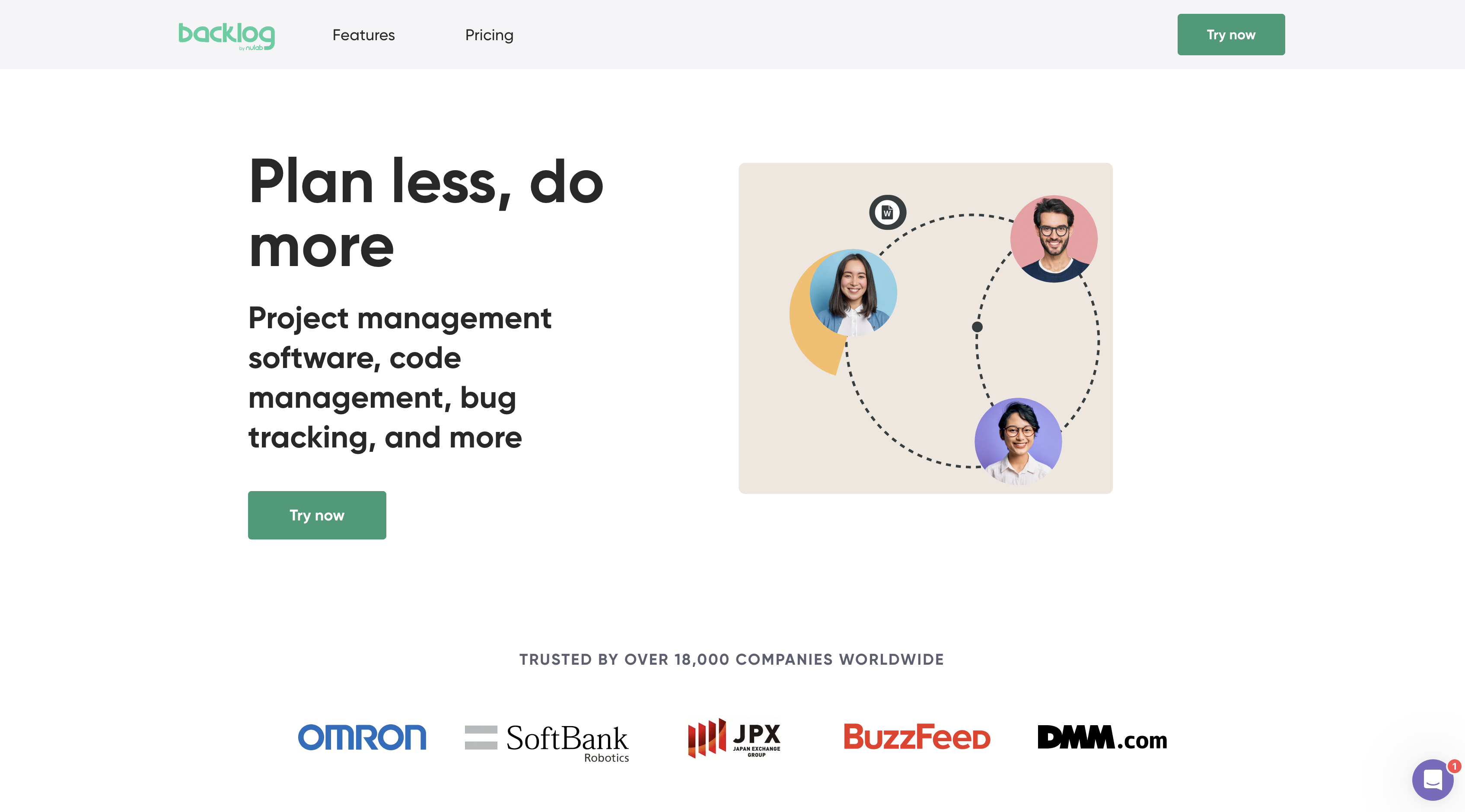 Screenshot of Backlog homepage.