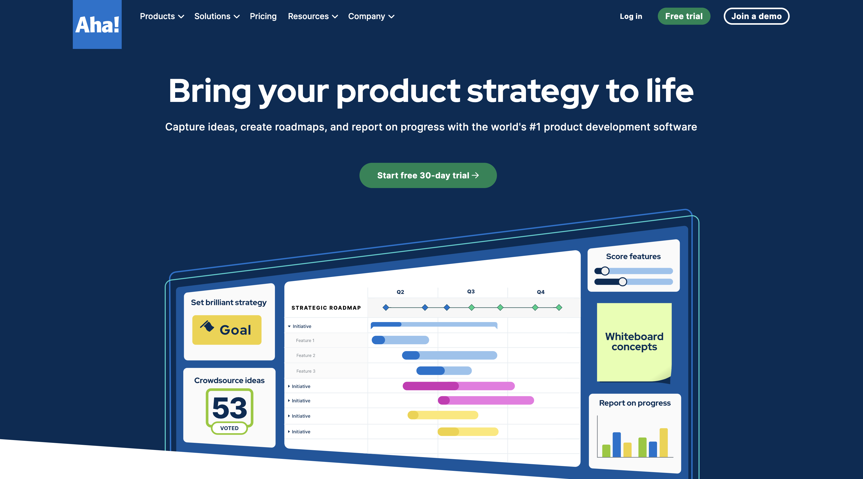 Screenshot of Aha! homepage.