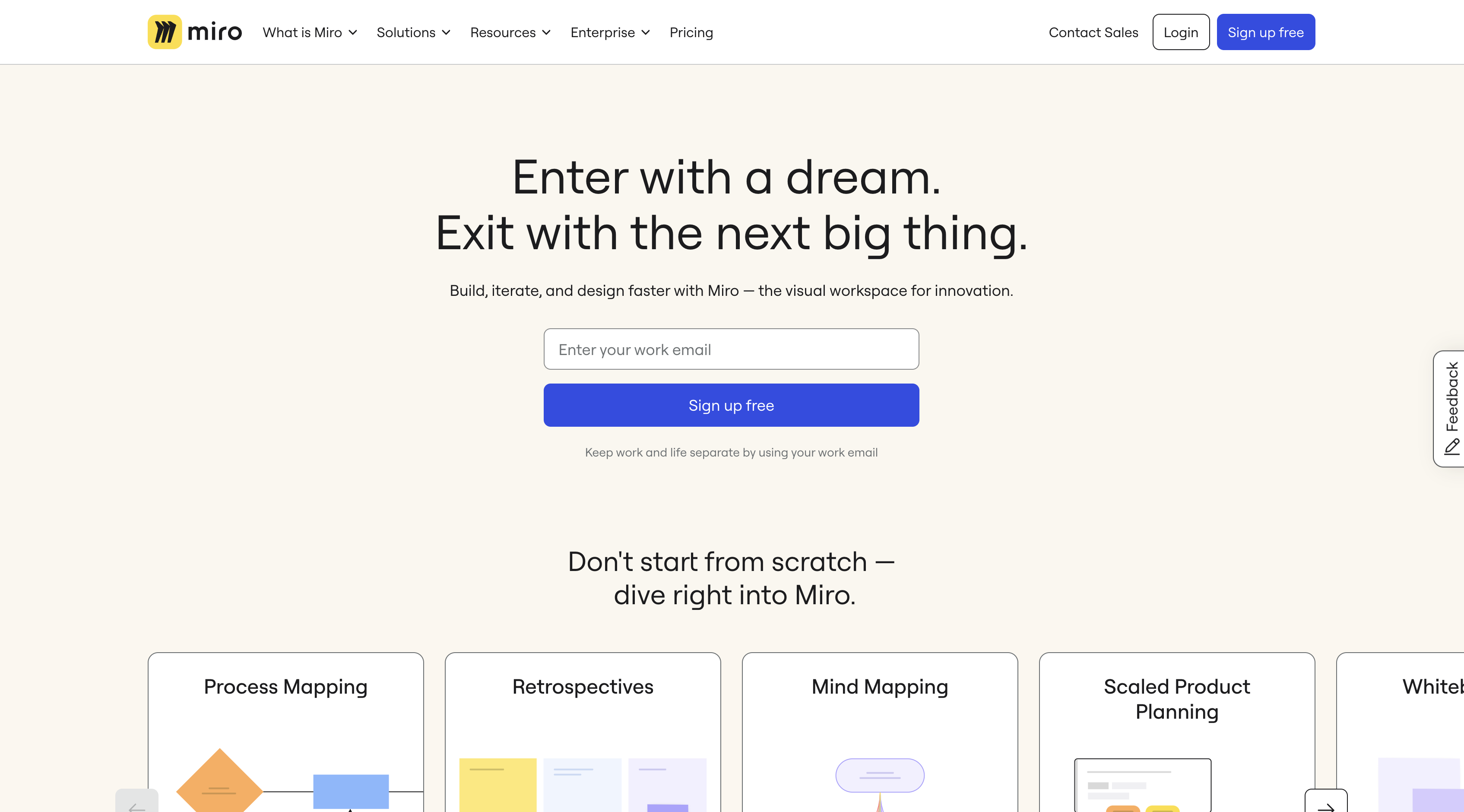 Screenshot of Miro homepage.