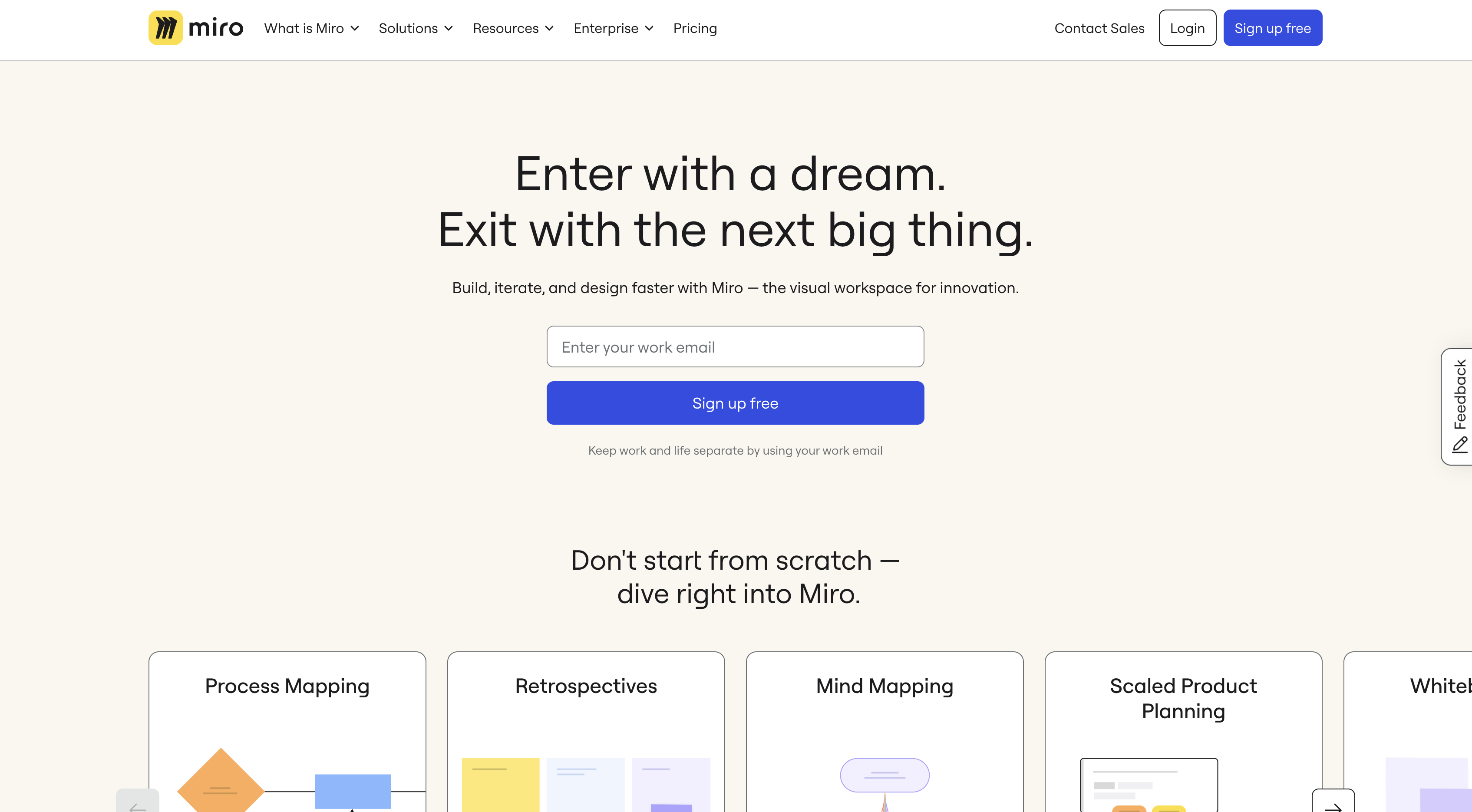 Screenshot of Miro homepage