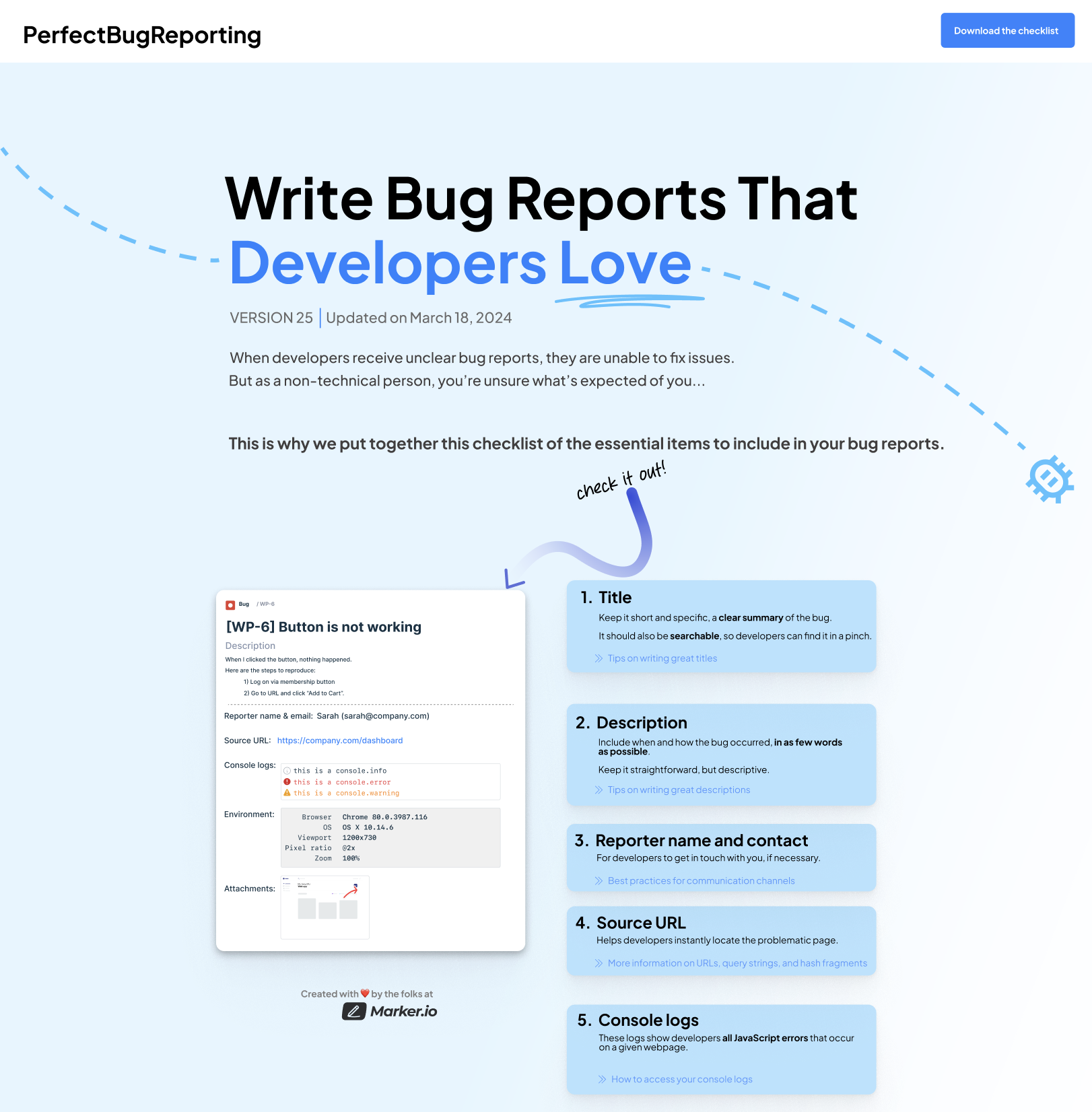 The first version of PerfectBugReport.io.
