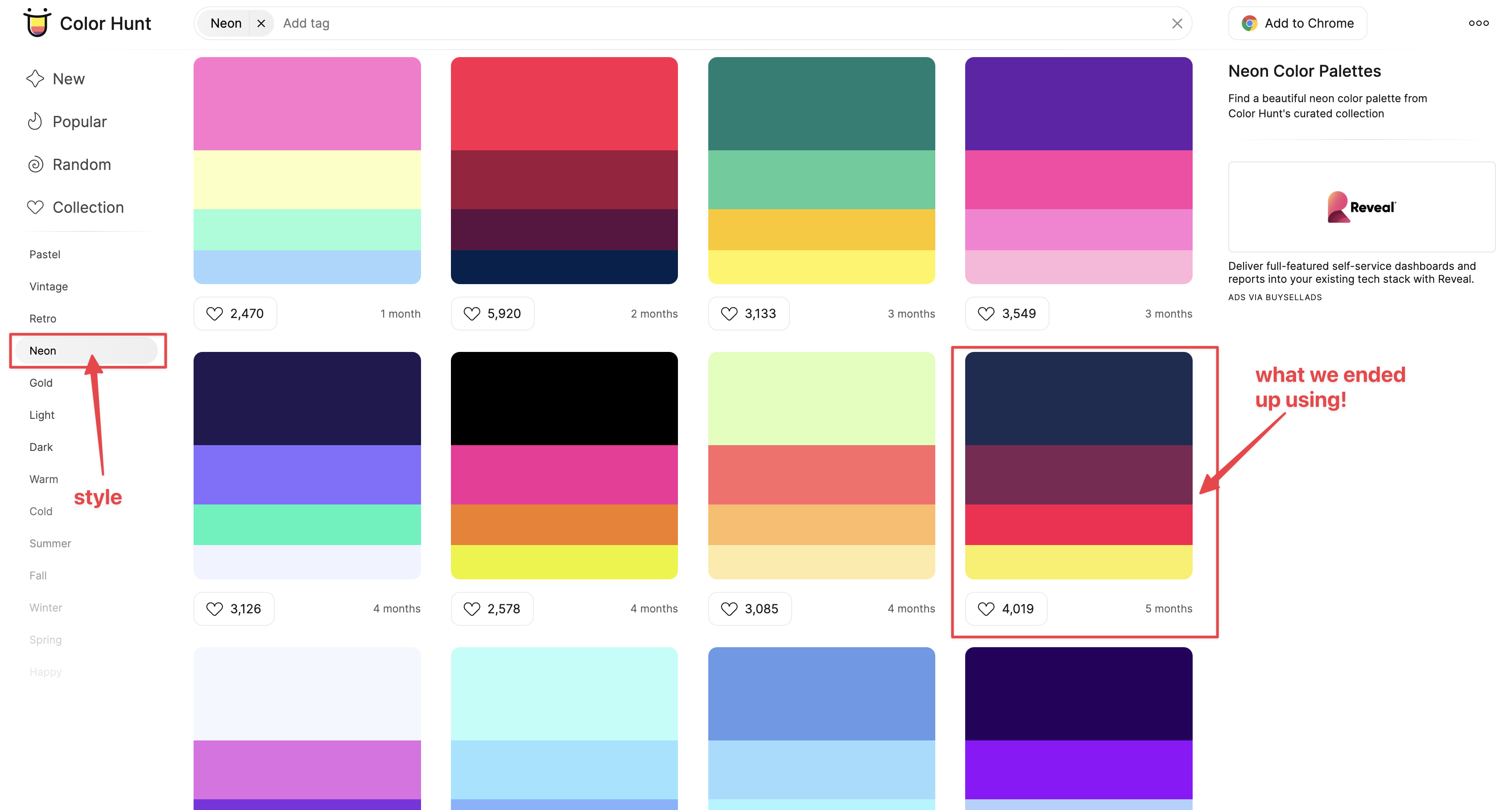 How we choose a color palette using ColorHunt.