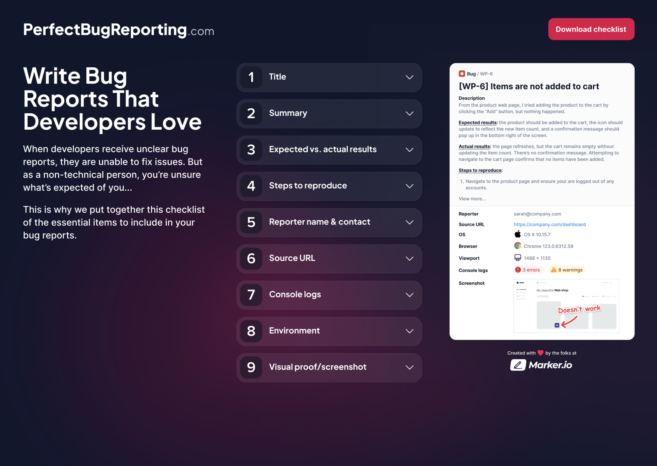 The first draft of PerfectBugReport.io after some designer work!
