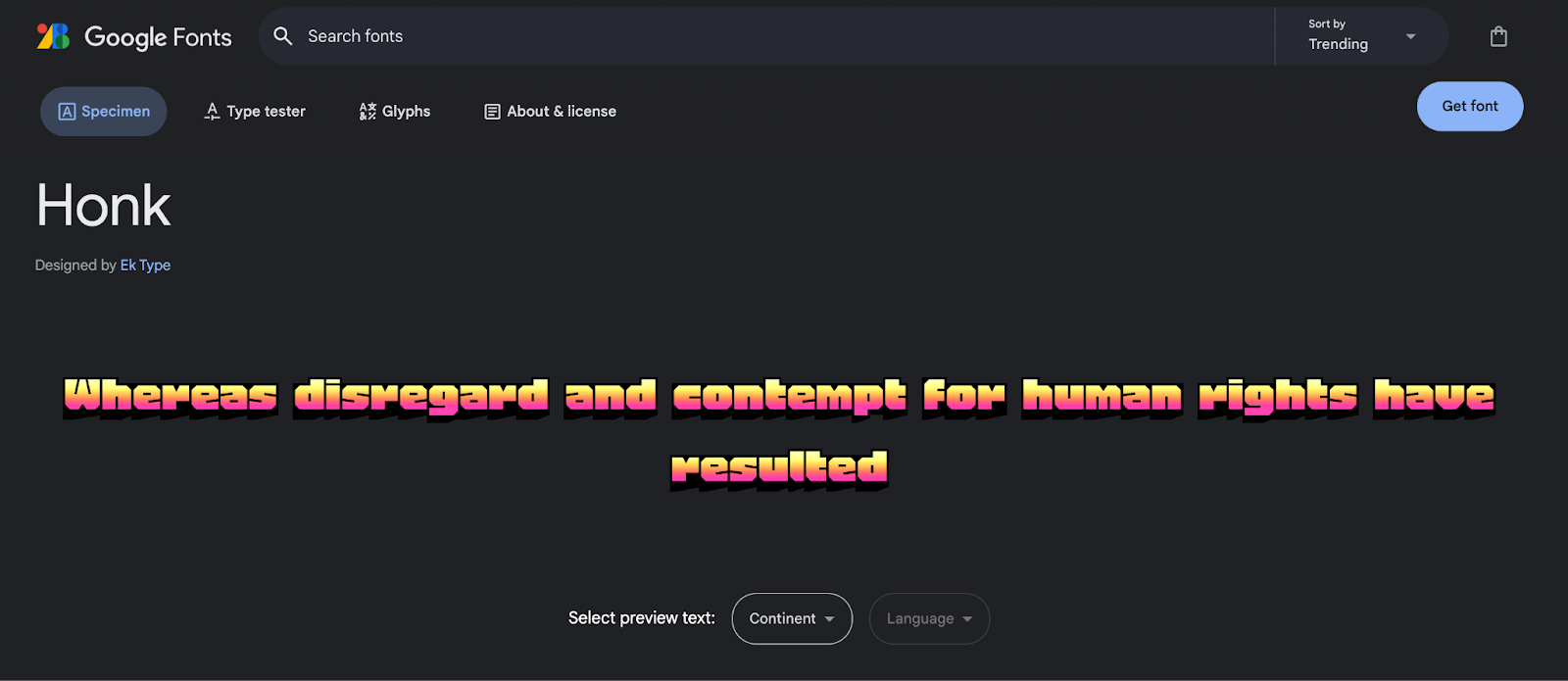 An example font in Google Fonts, in this case Honk.