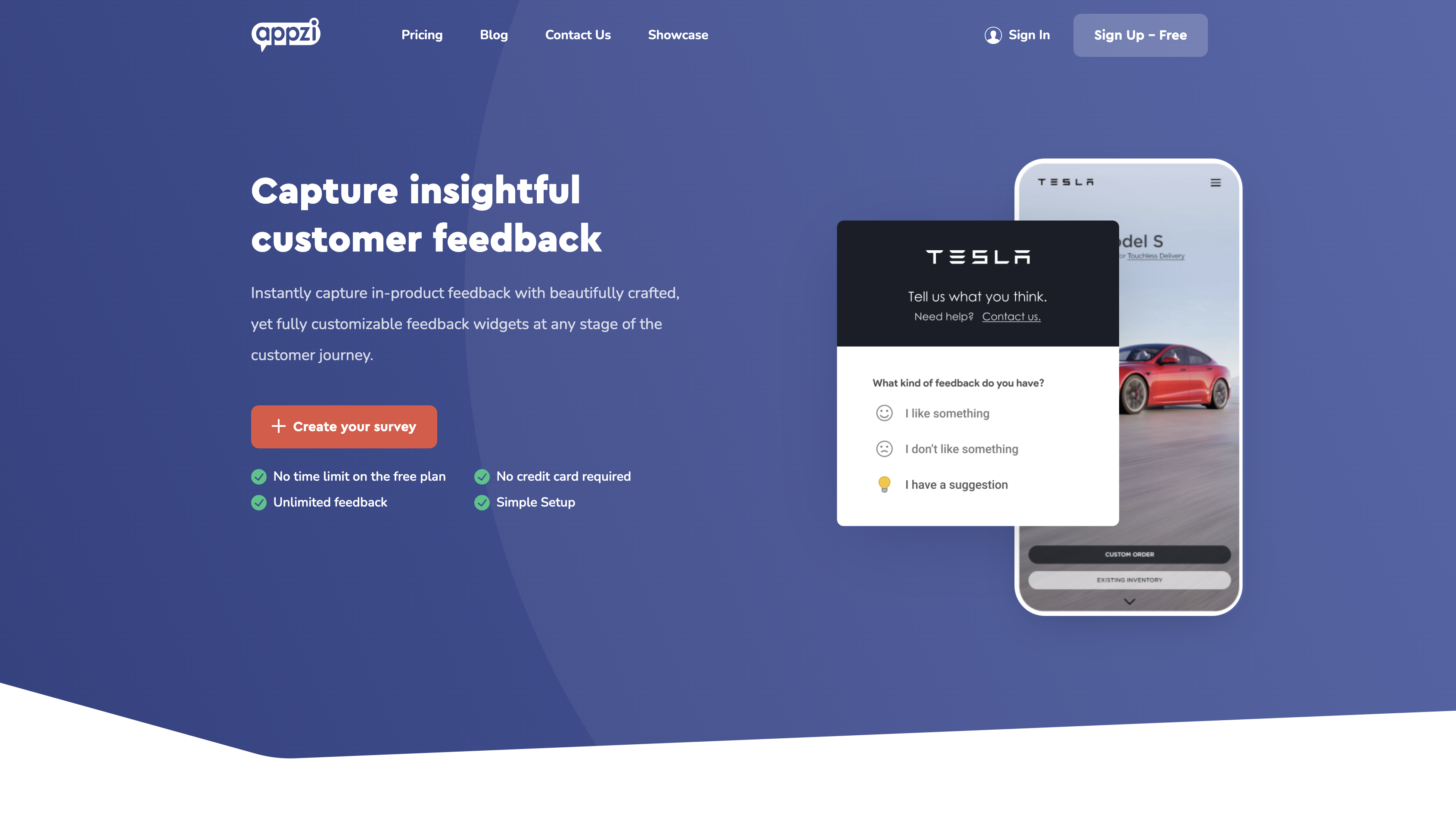 Screenshot of Appzi homepage.