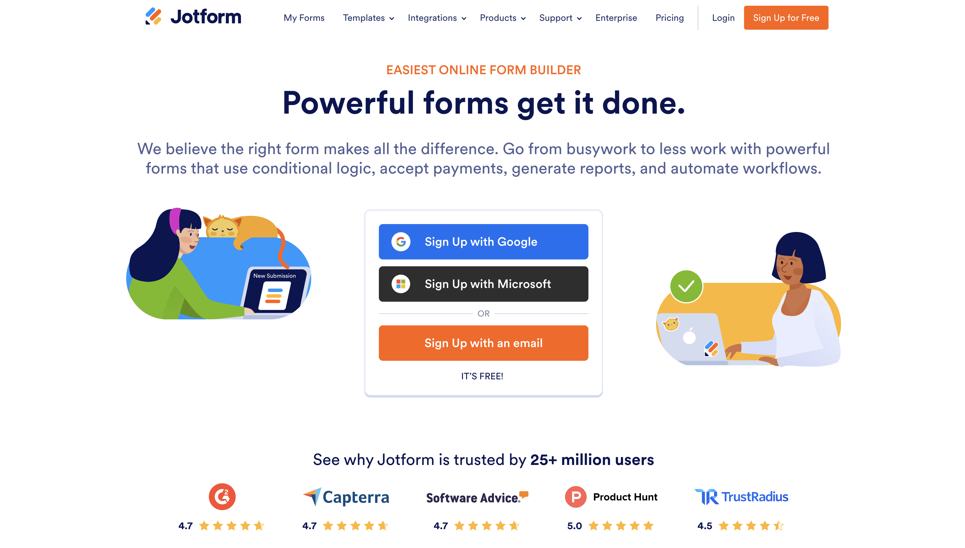 Screenshot of Jotform homepage.