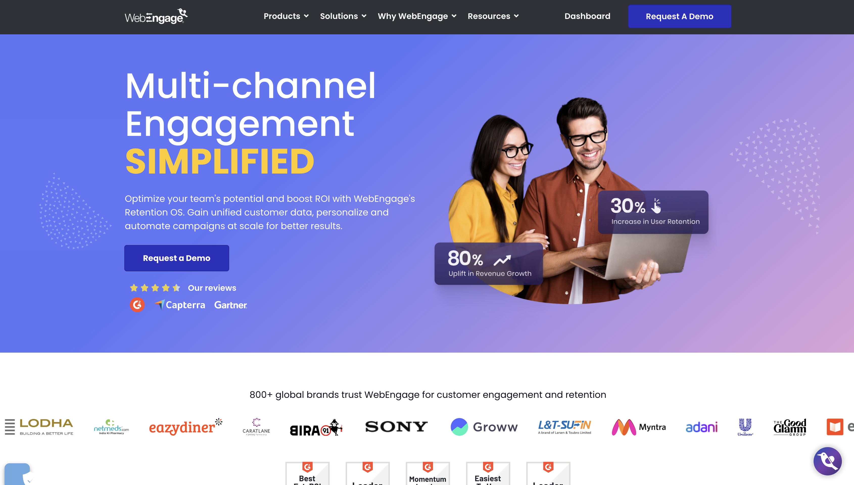 Screenshot of WebEngage homepage.