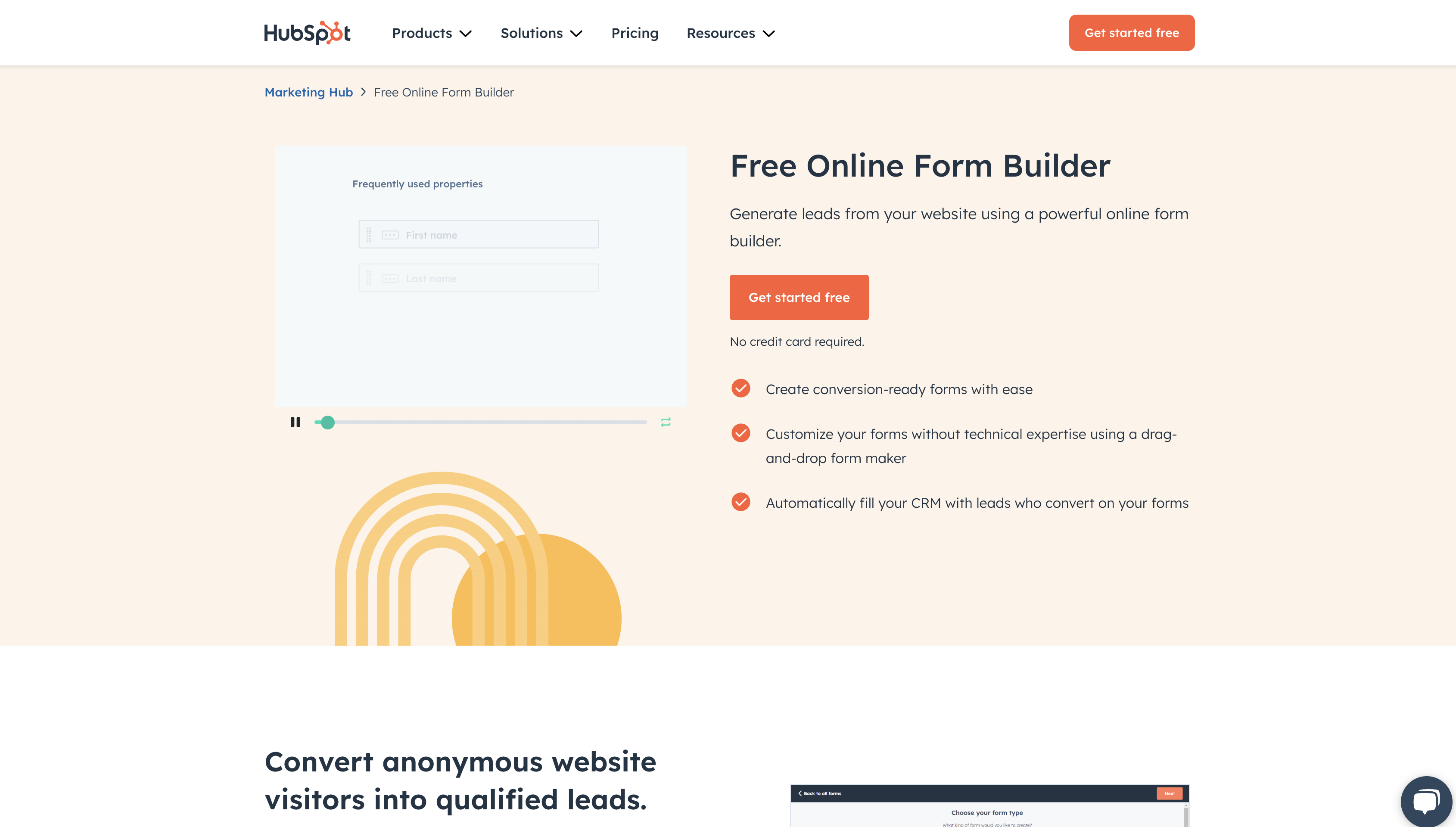 Screenshot of HubSpot Forms landing page.