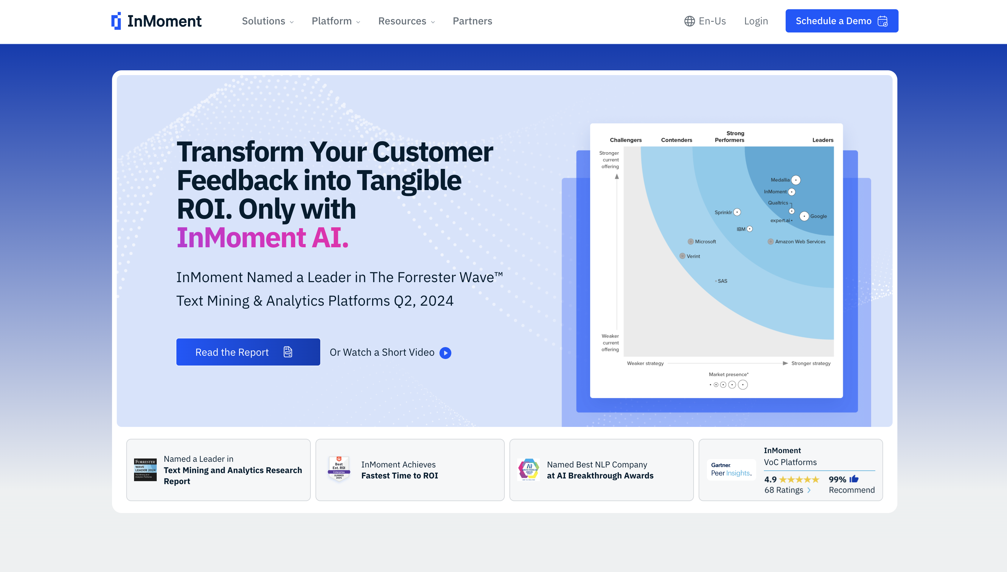 Screenshot of InMoment homepage.