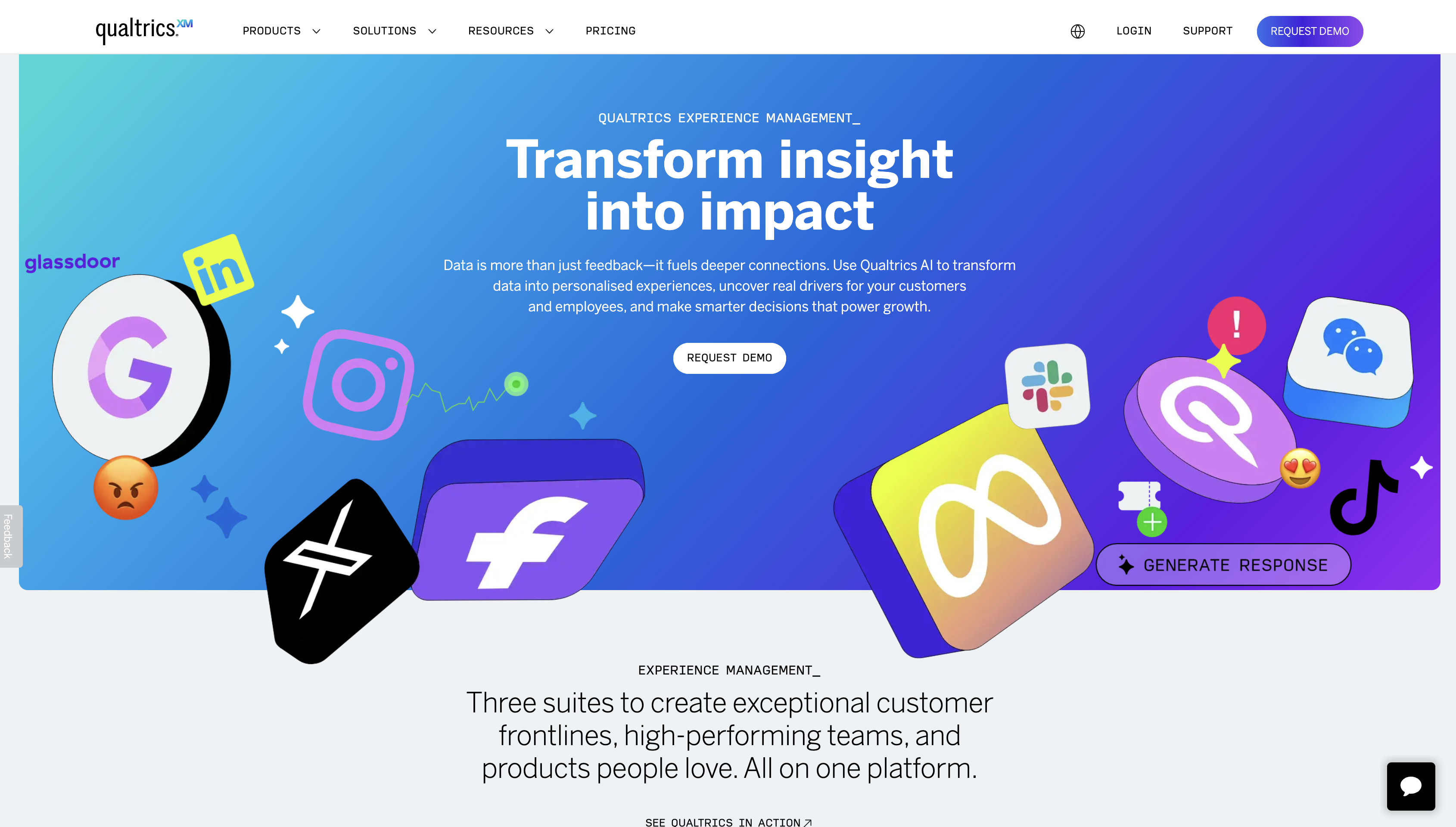 Screenshot of Qualtrics XM homepage.