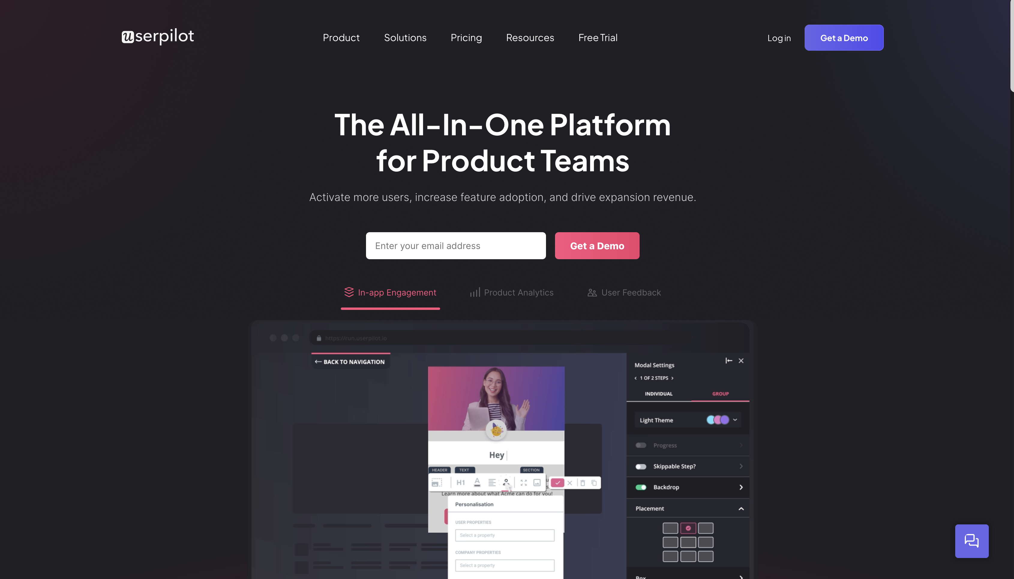 Screenshot of Userpilot homepage.