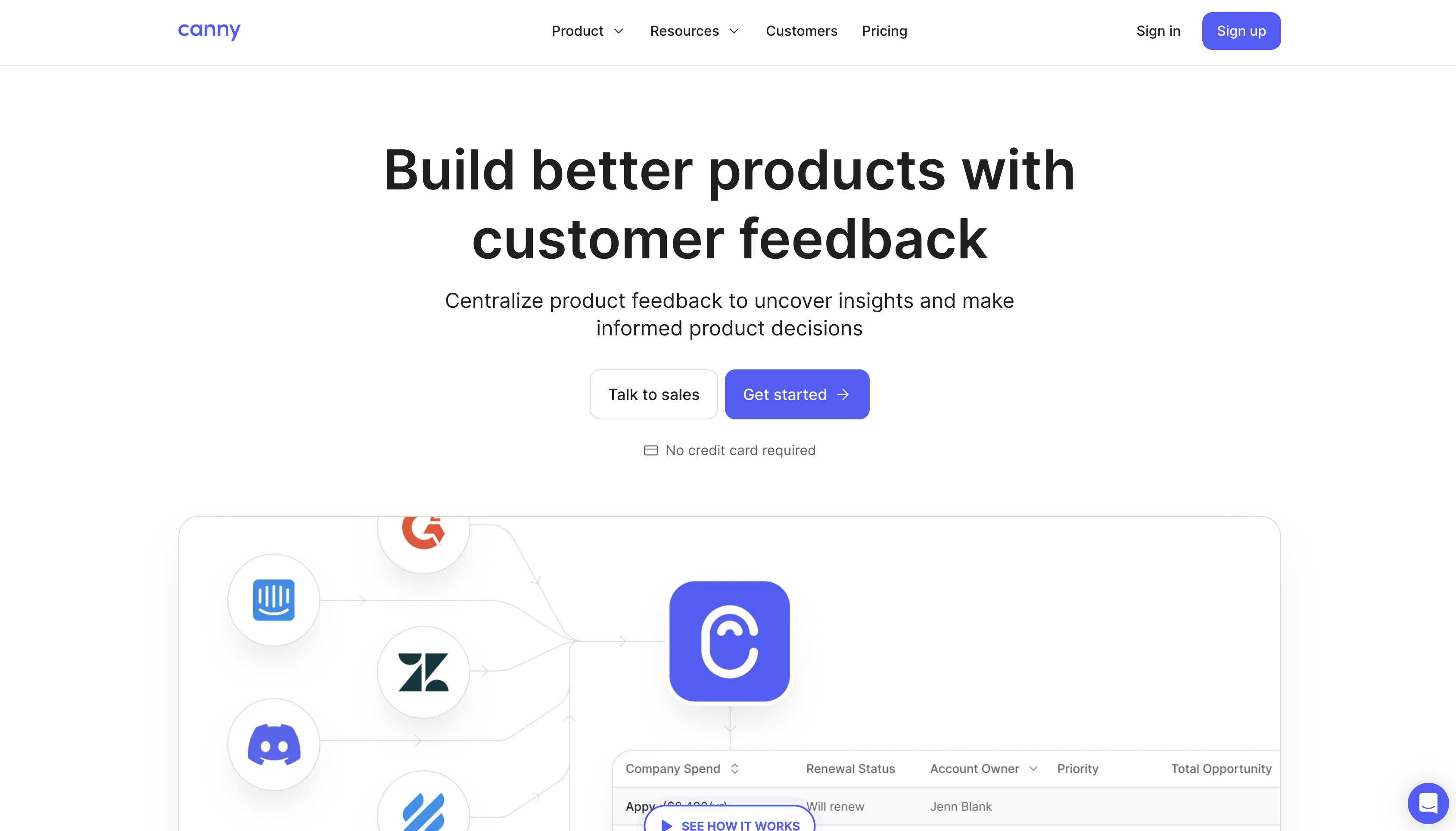 Screenshot of Canny homepage.