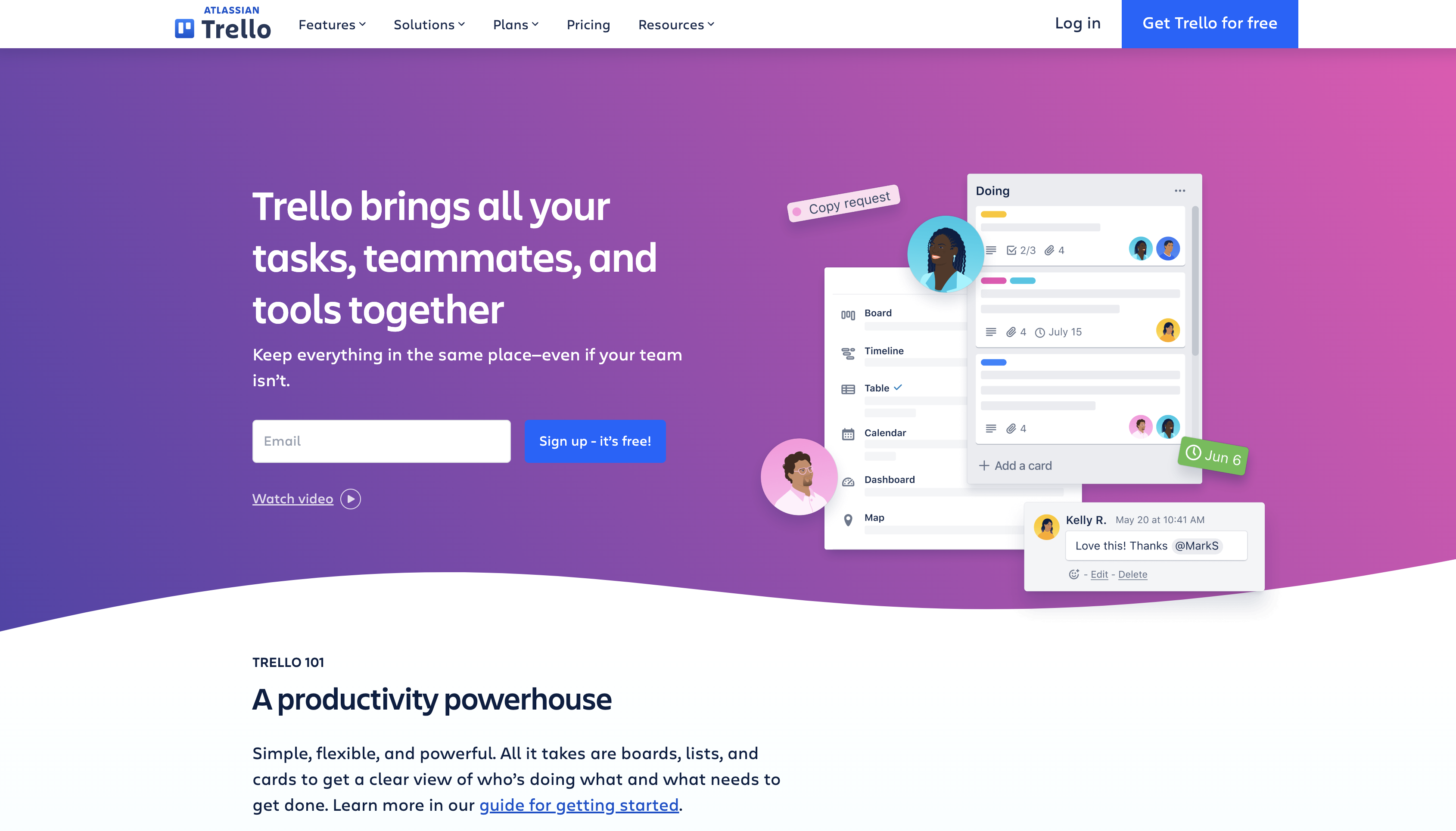 Screenshot of Trello homepage.