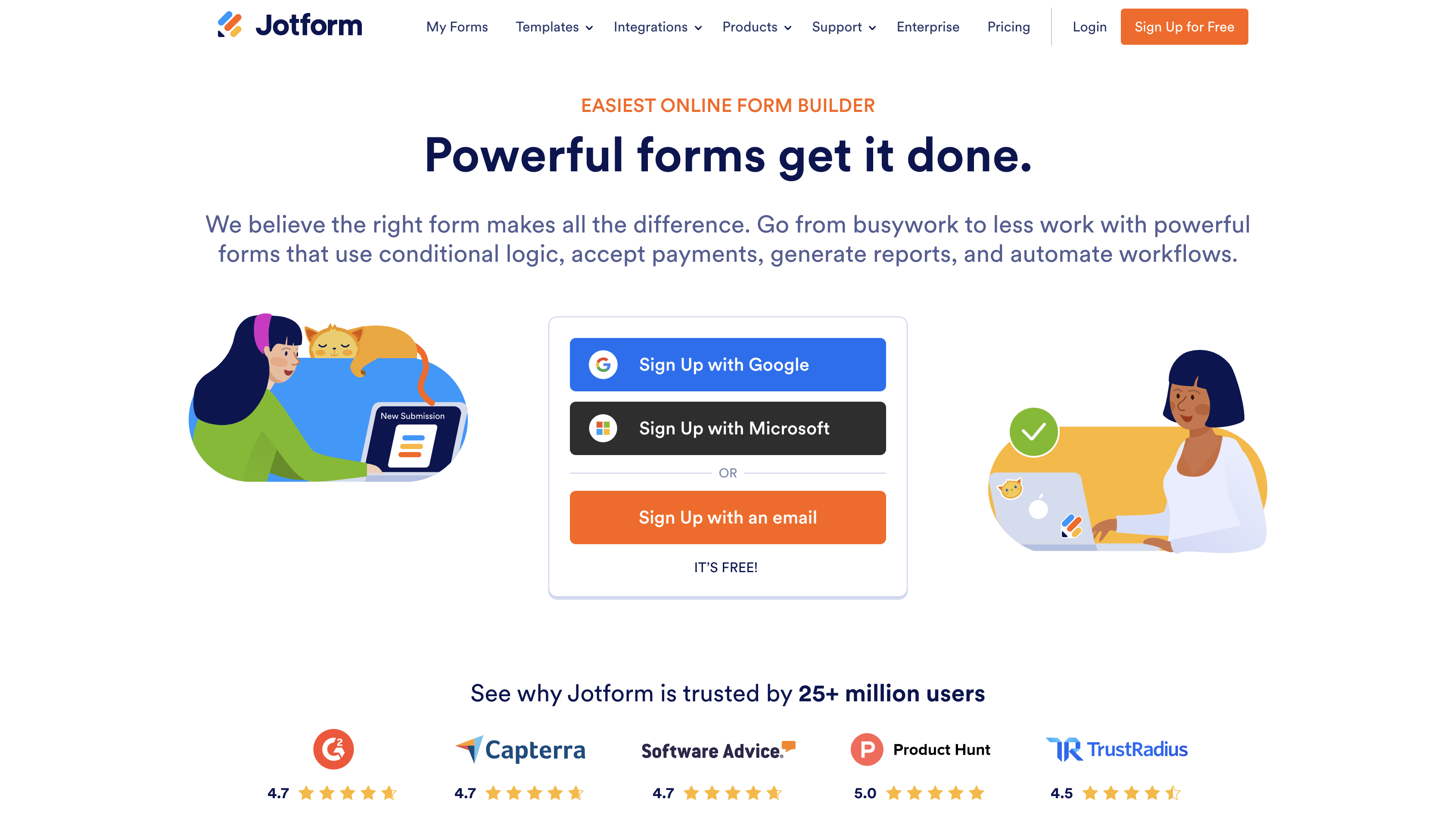 Screenshot of Jotform homepage.