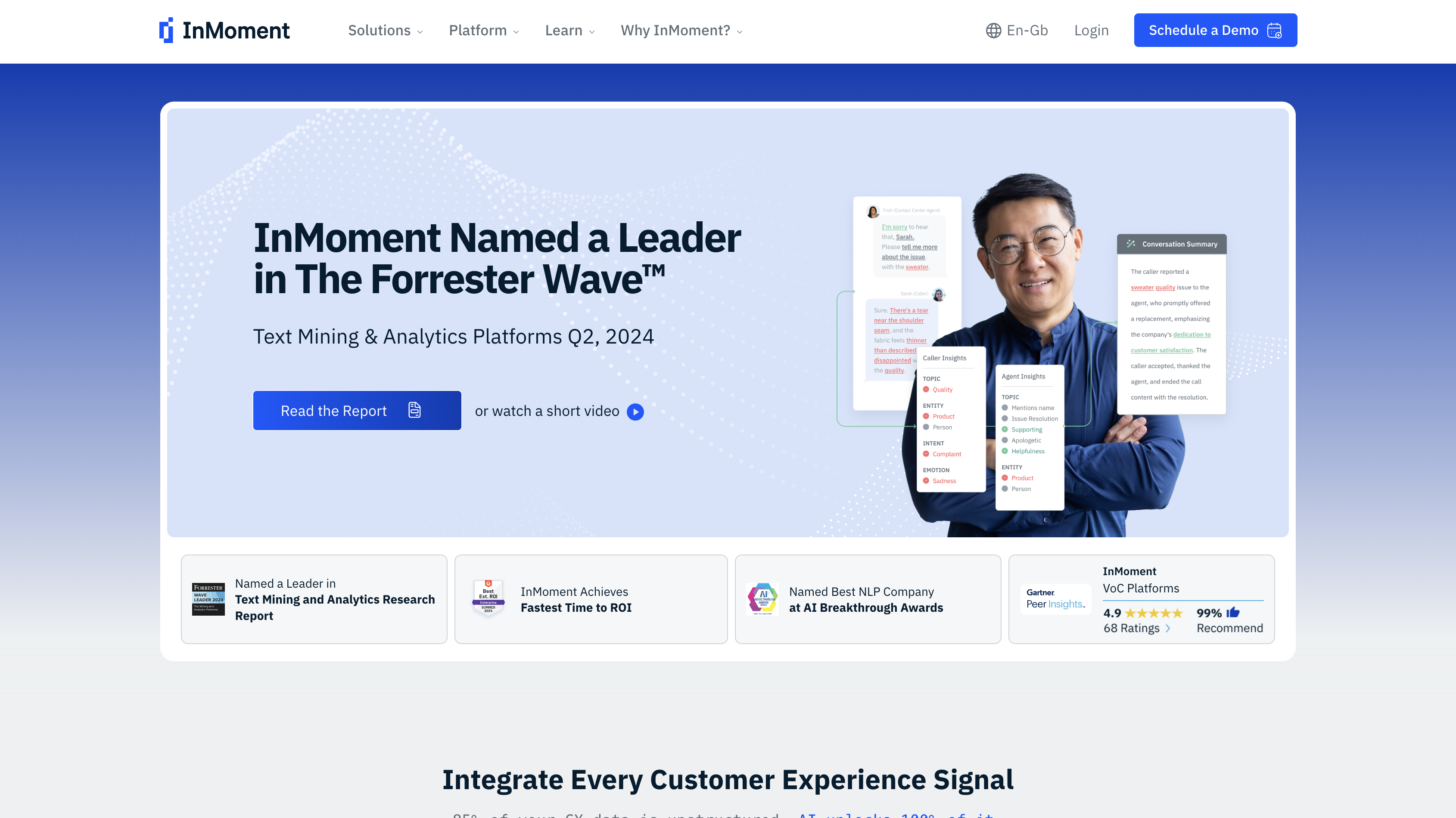 Screenshot of InMoment homepage.