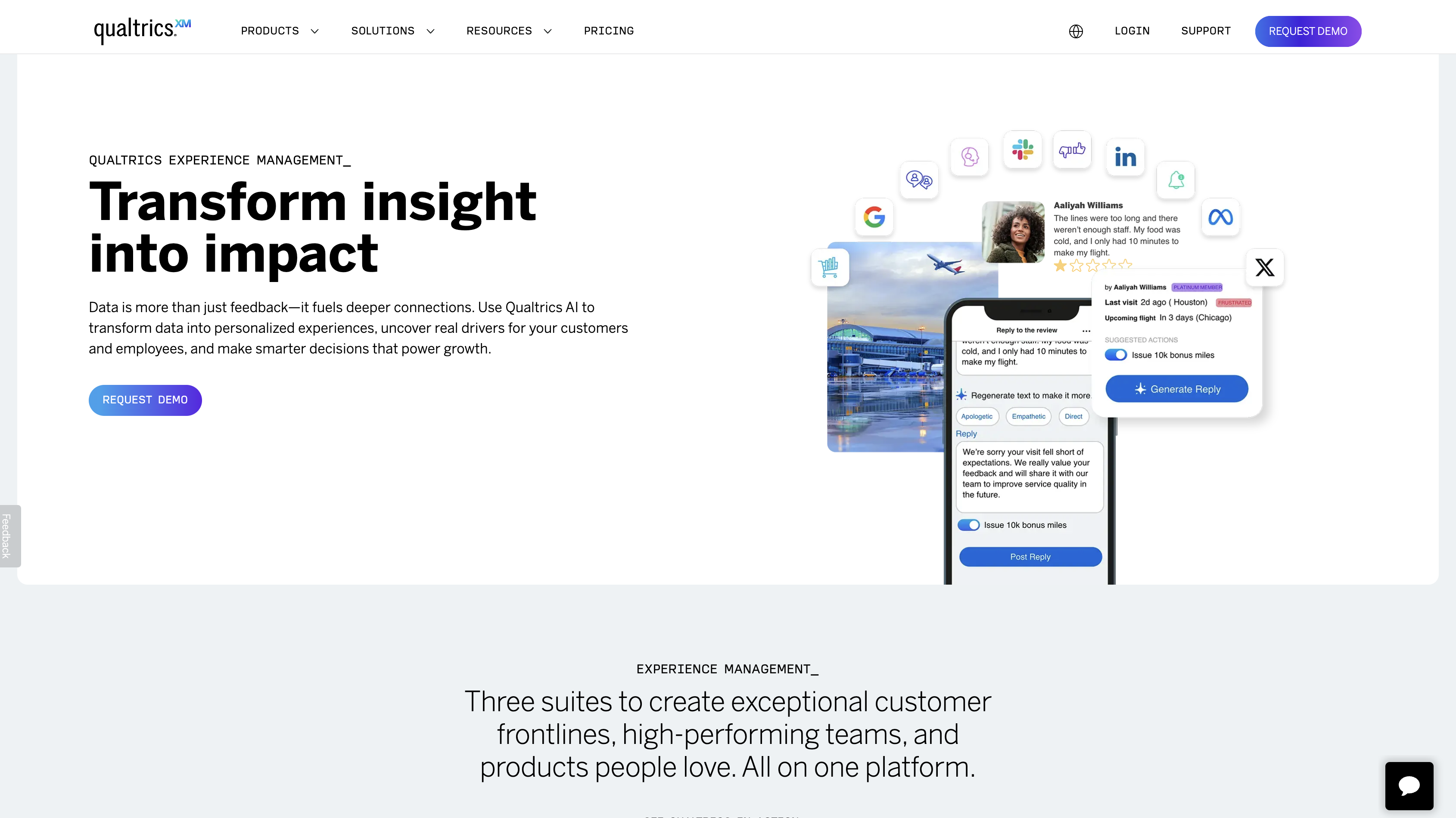 Screenshot of Qualtrics XM homepage.