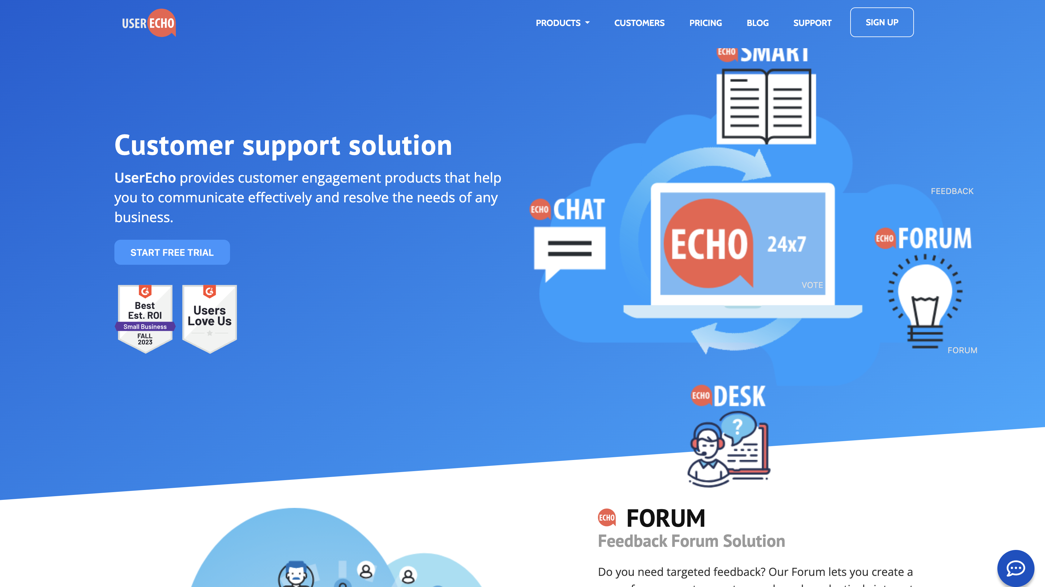 Screenshot of UserEcho homepage.