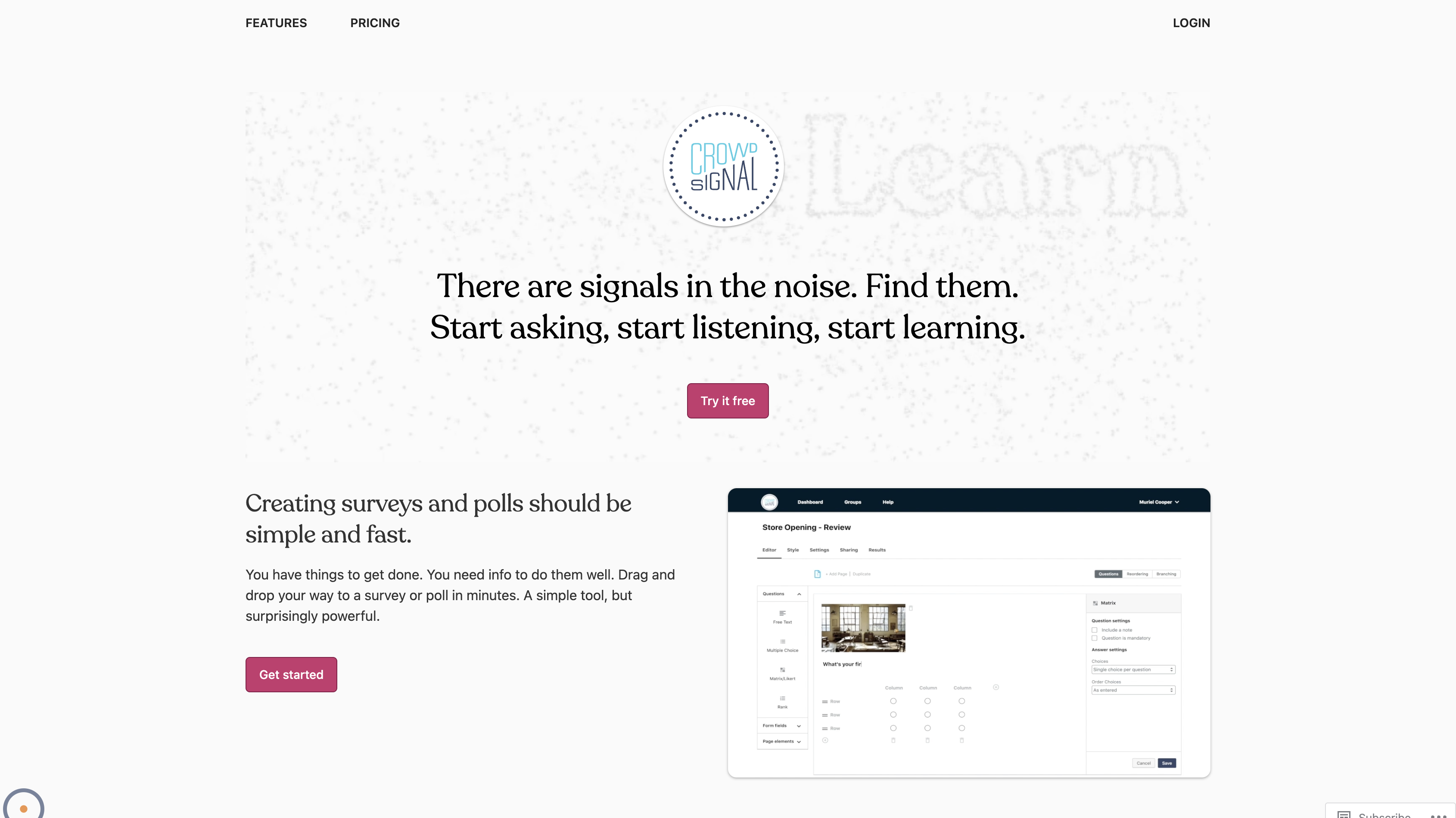 Screenshot of CrowdSignal homepage.
