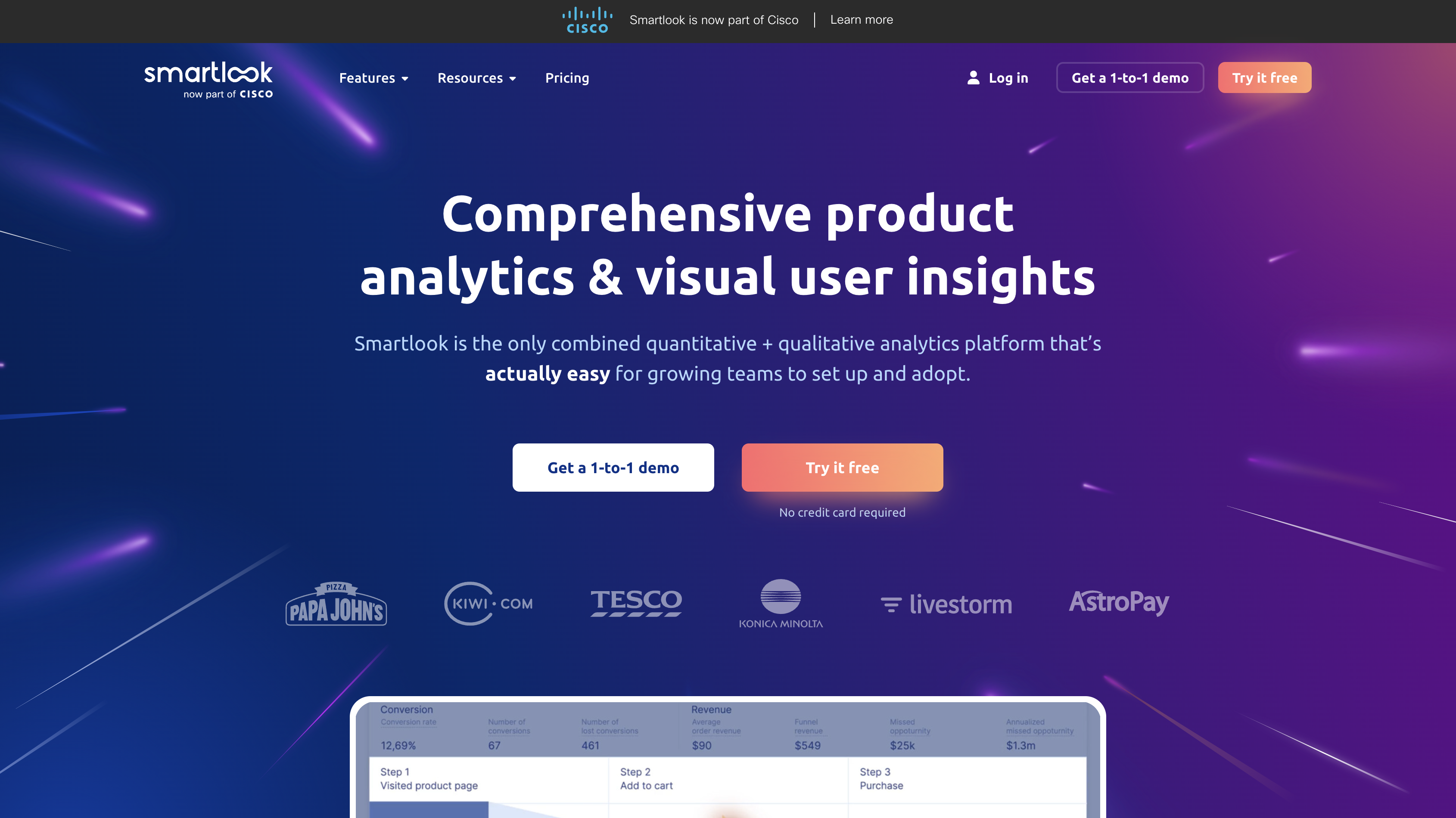 Screenshot of Smartlook homepage.