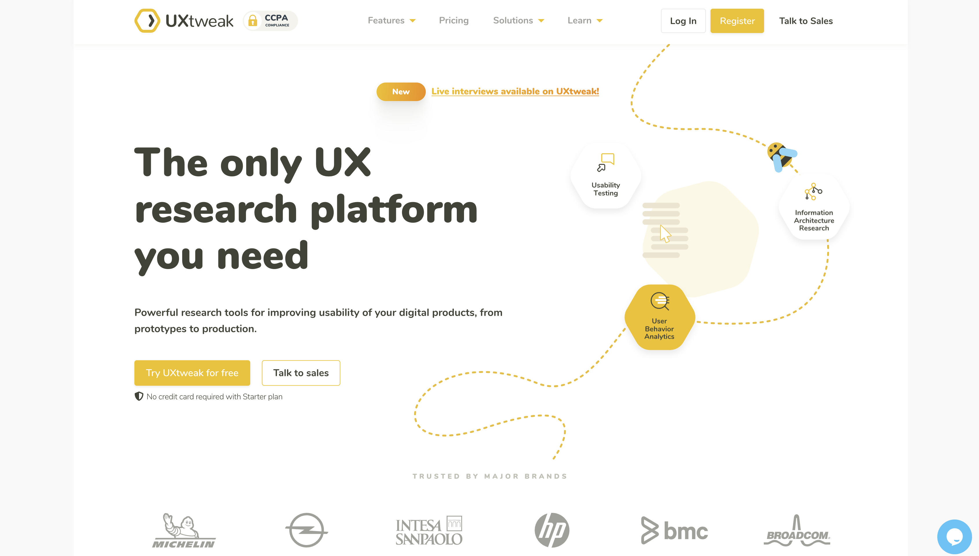 Screenshot of UXtweak homepage.
