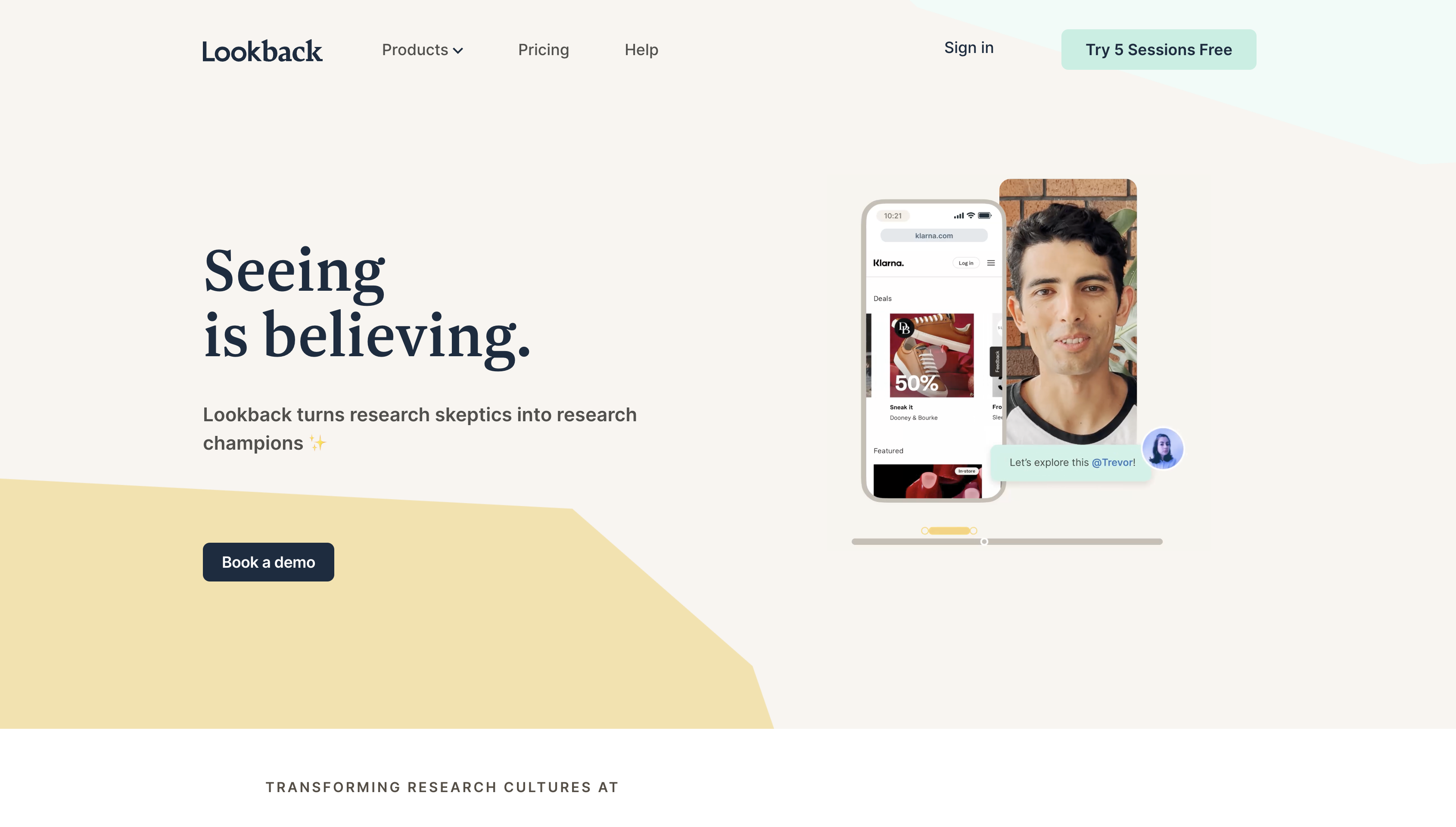 Screenshot of Lookback homepage.