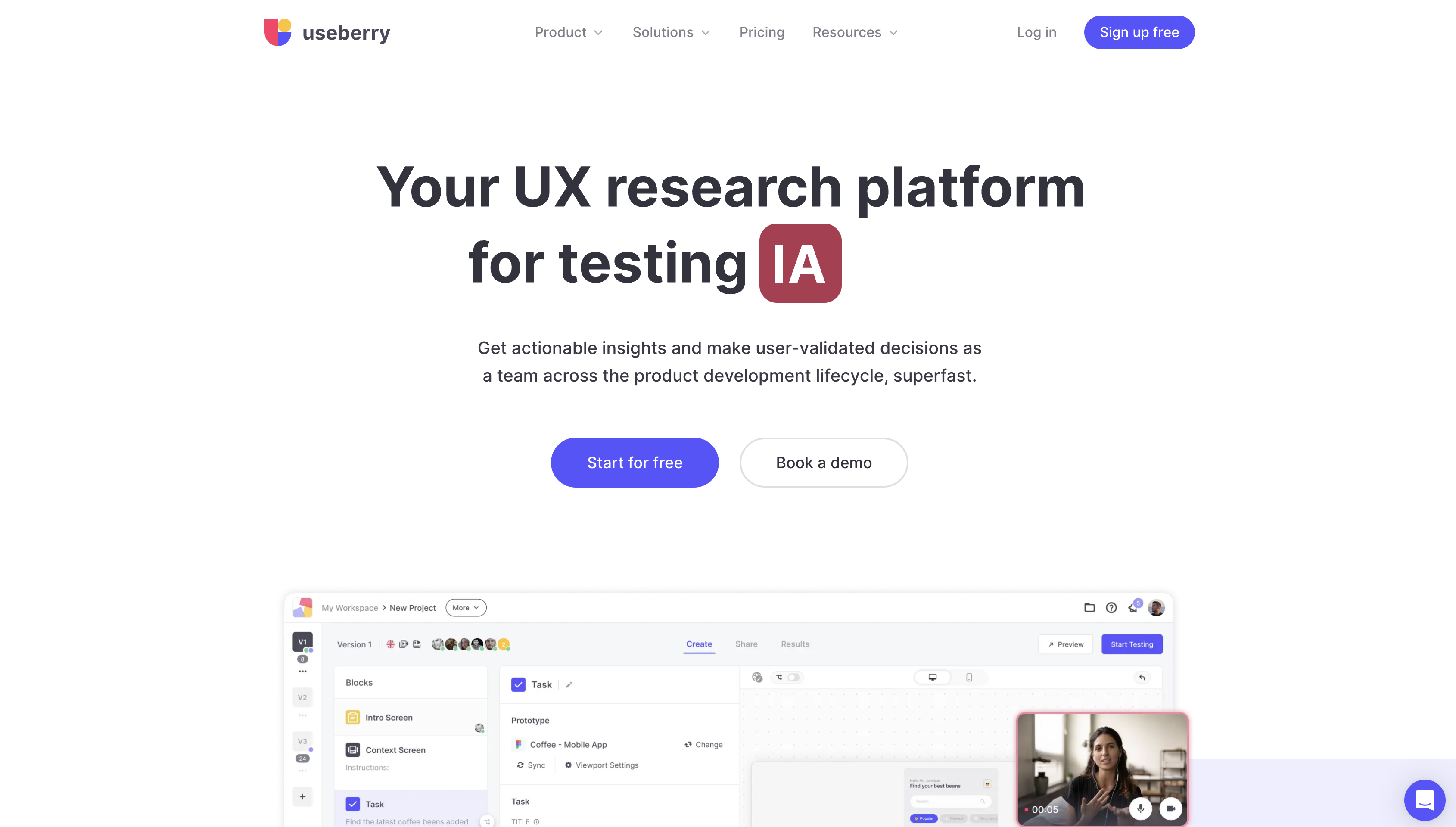 Screenshot of Useberry homepage.