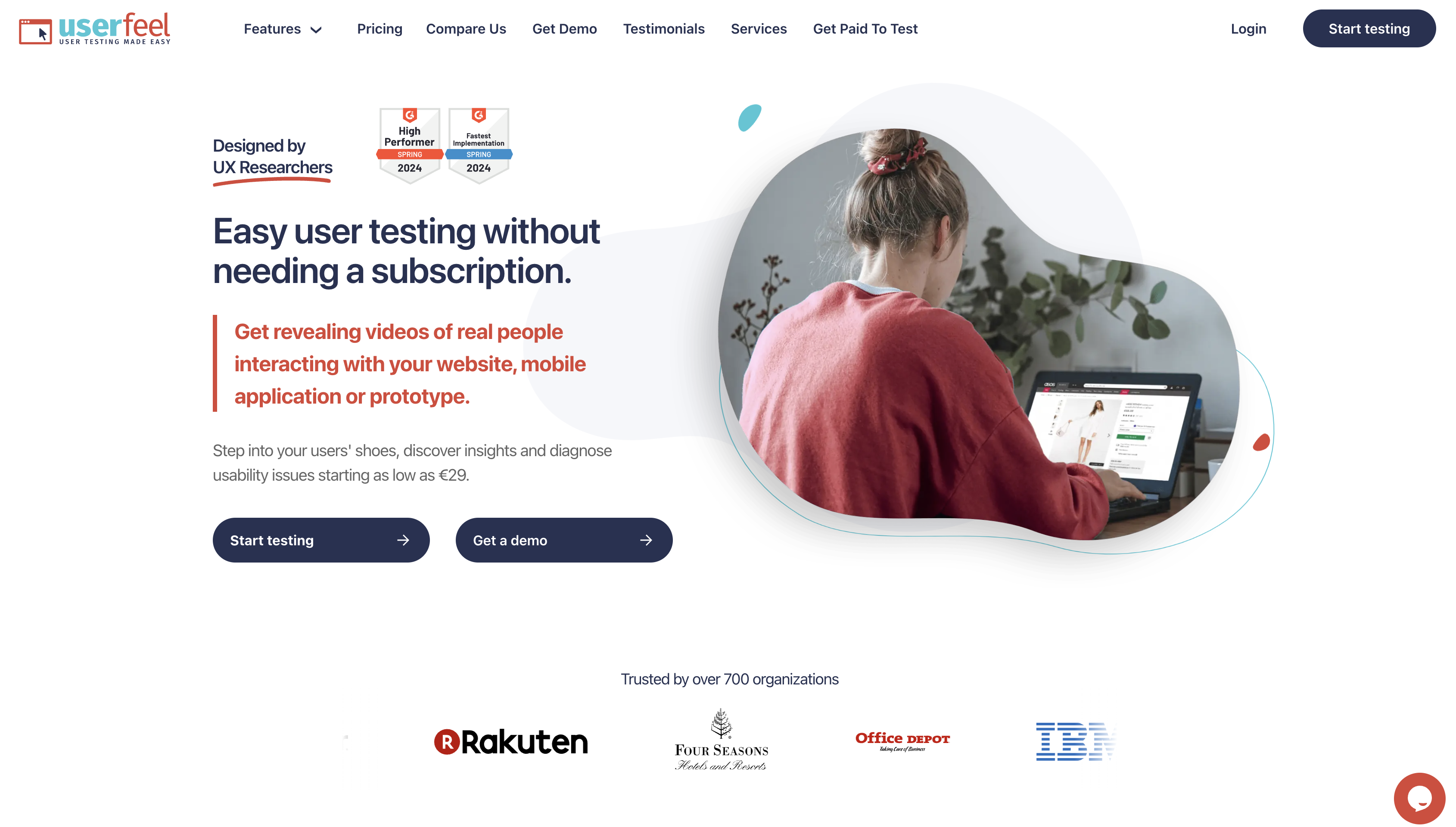 Screenshot of Userfeel homepage.