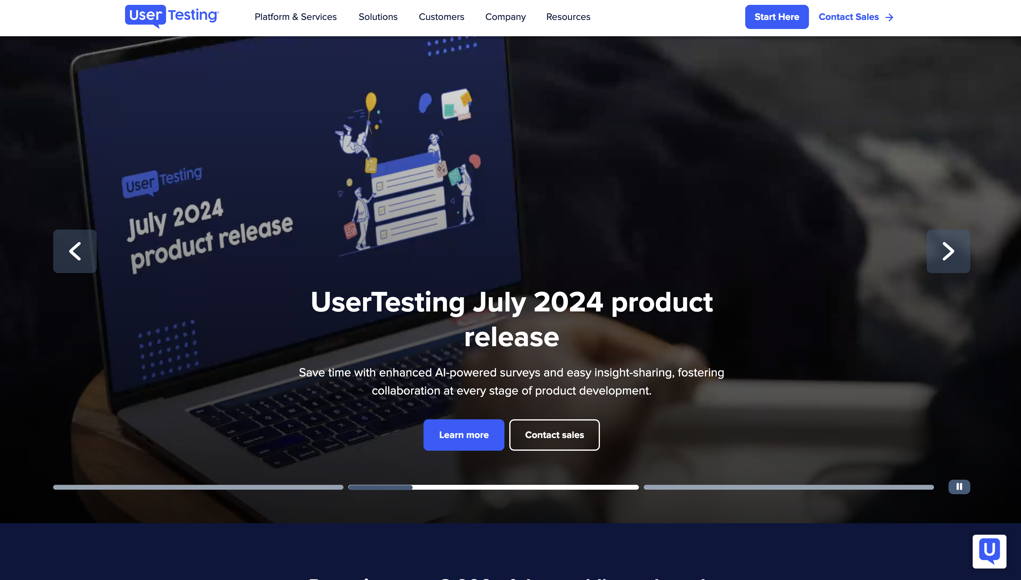 Screenshot of UserTesting homepage.