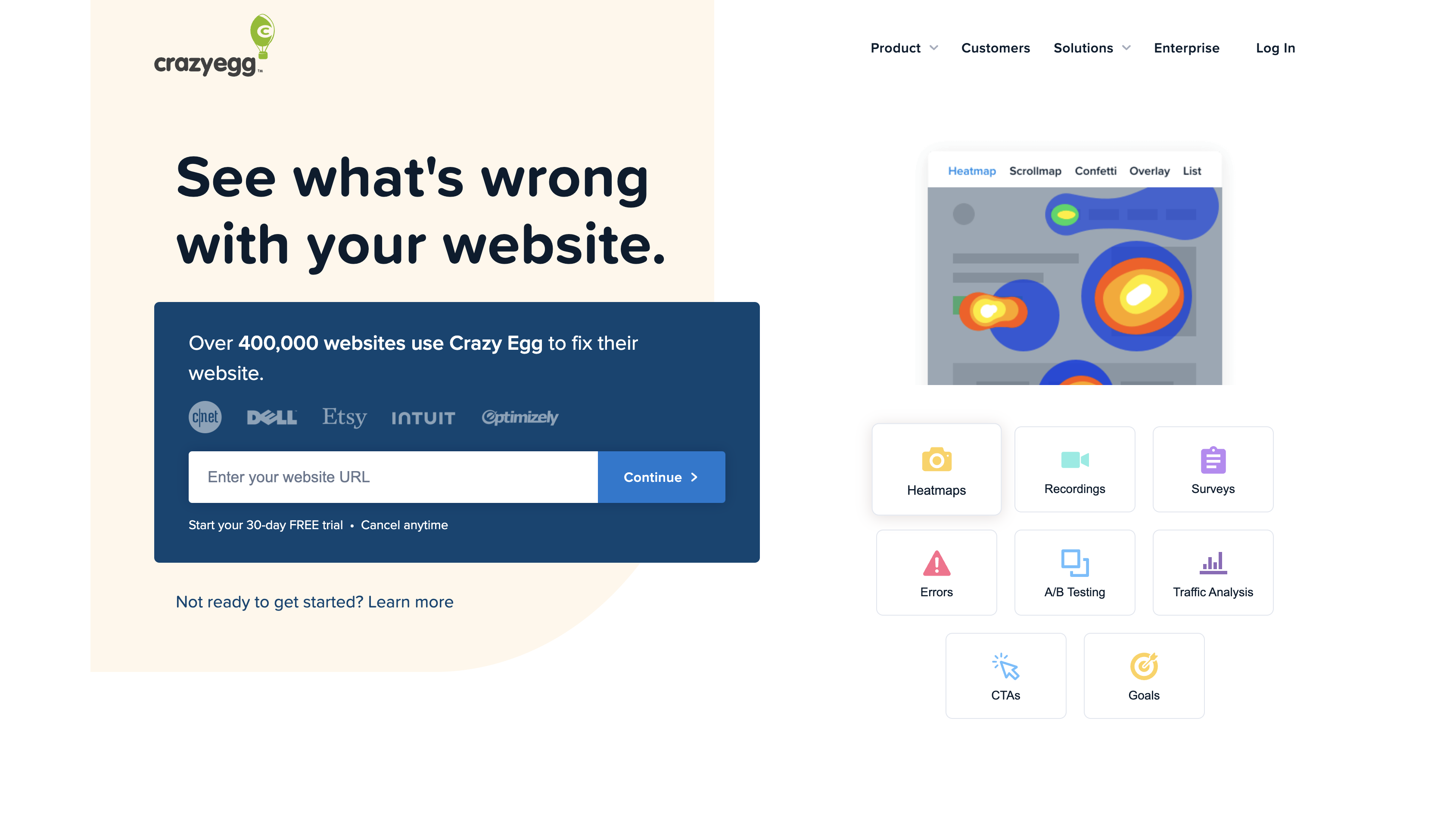 Screenshot of Crazy Egg homepage.