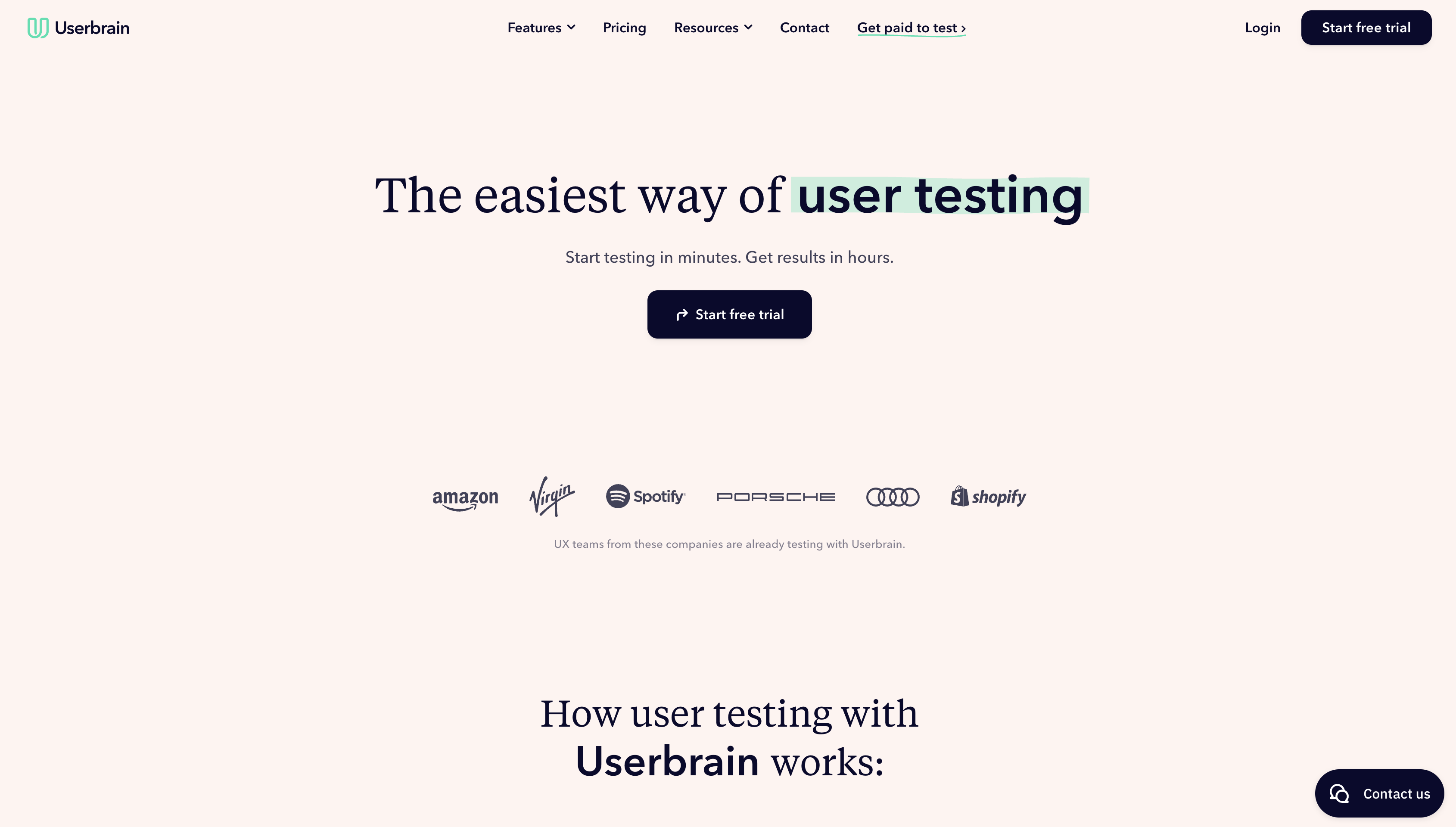 Screenshot of Userbrain homepage.