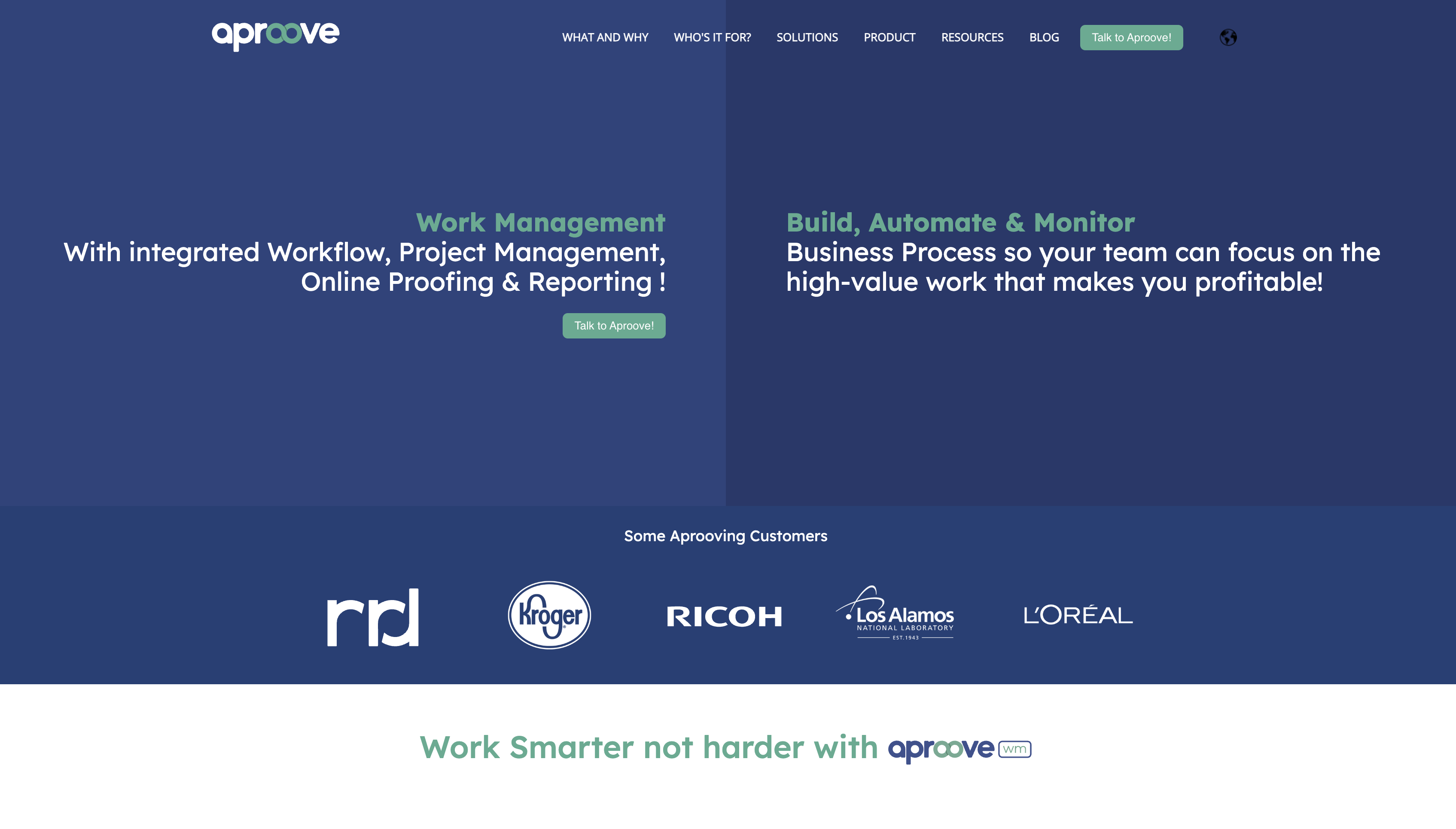 Screenshot of Aproove homepage.