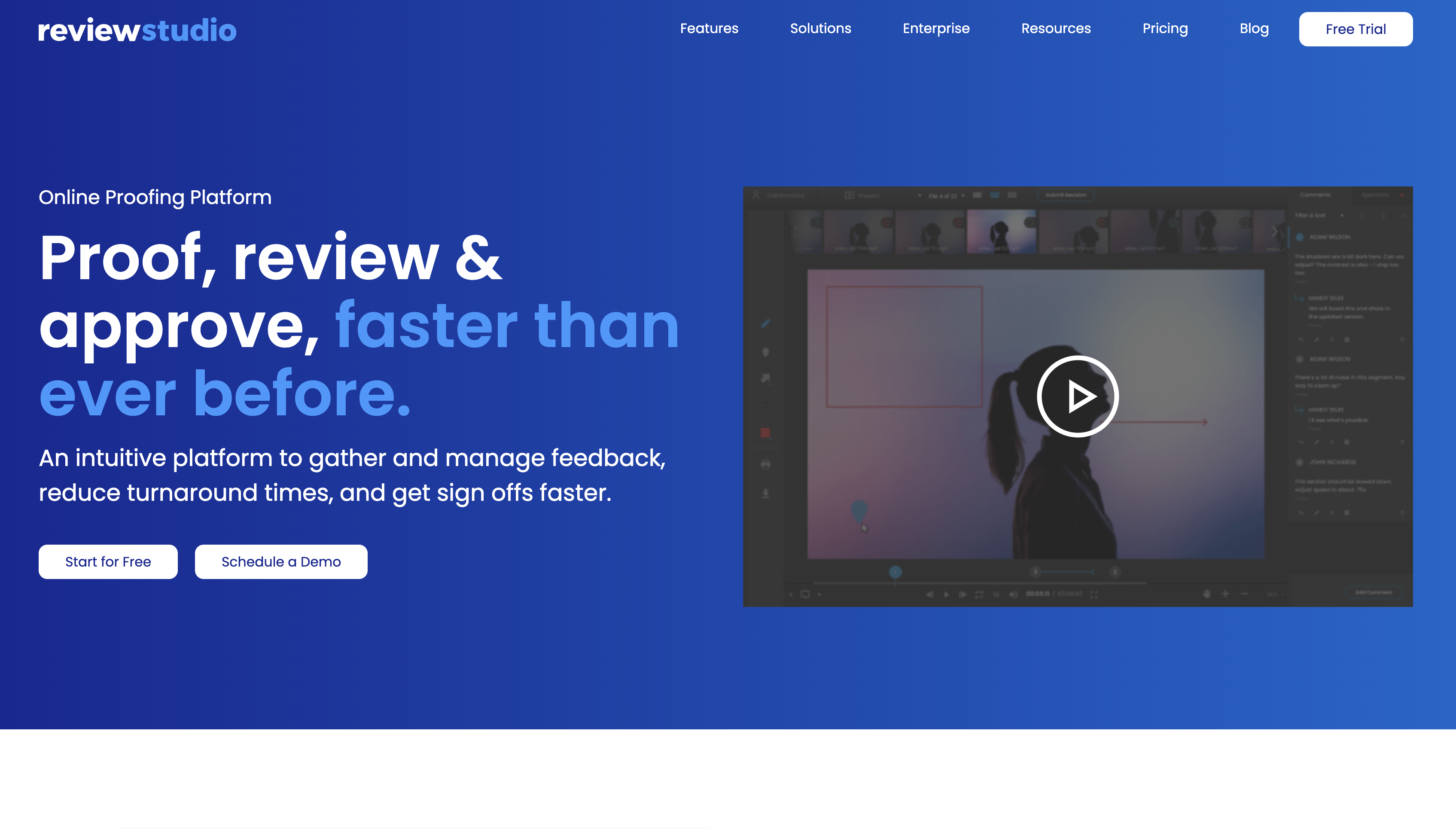 Screenshot of ReviewStudio homepage.