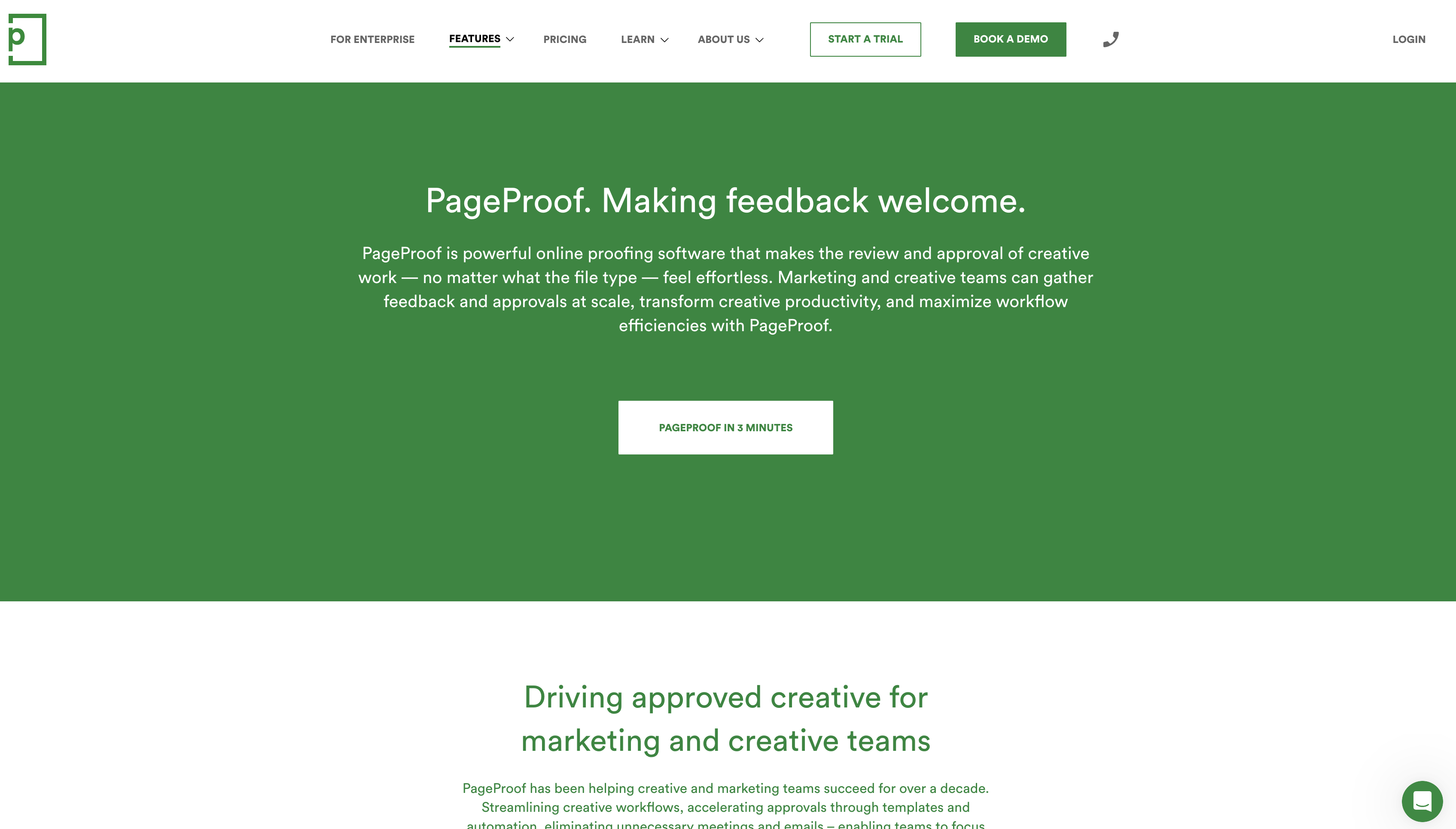 Screenshot of PageProof homepage.