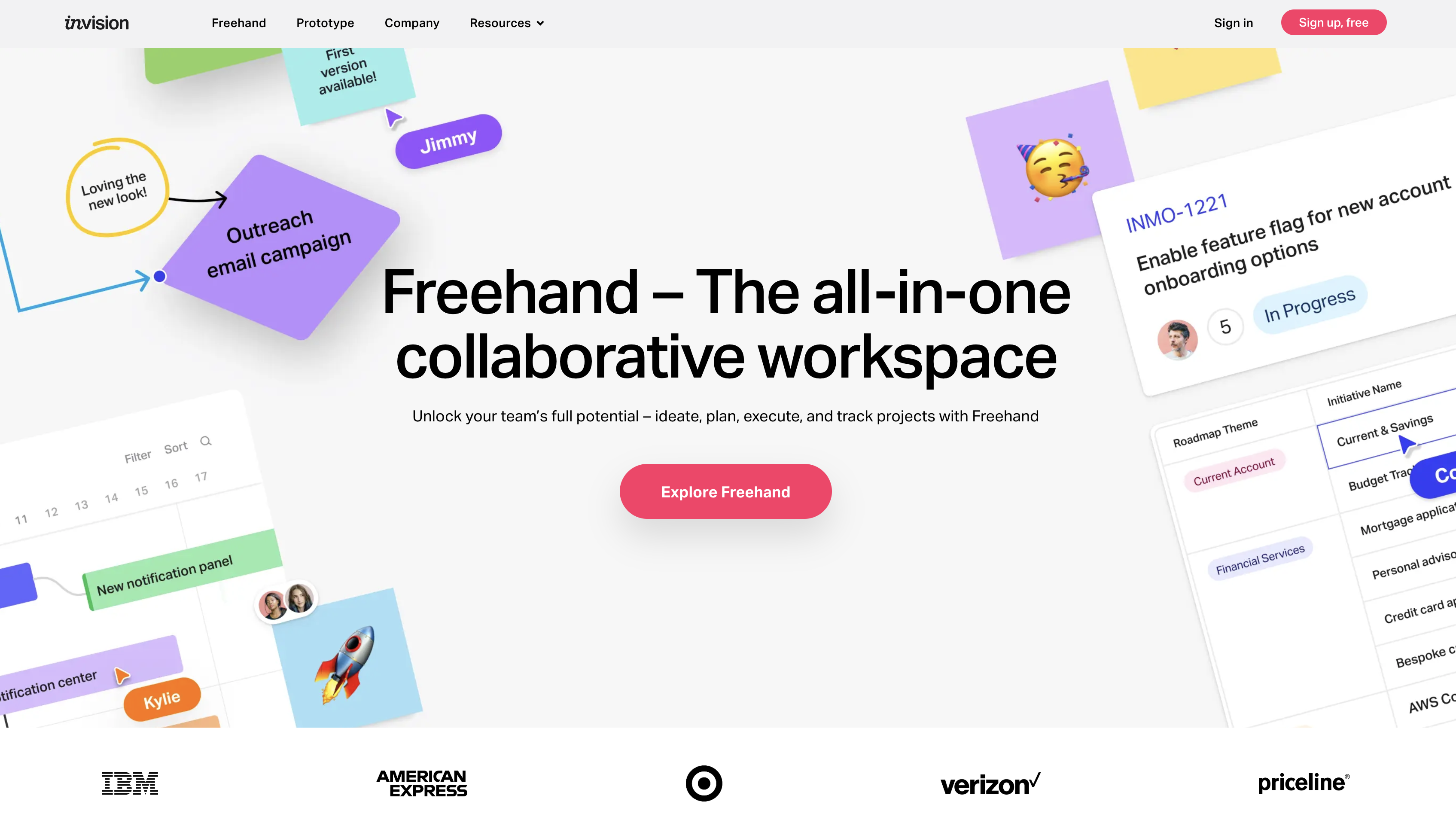 Screenshot of InVision Freehand homepage.