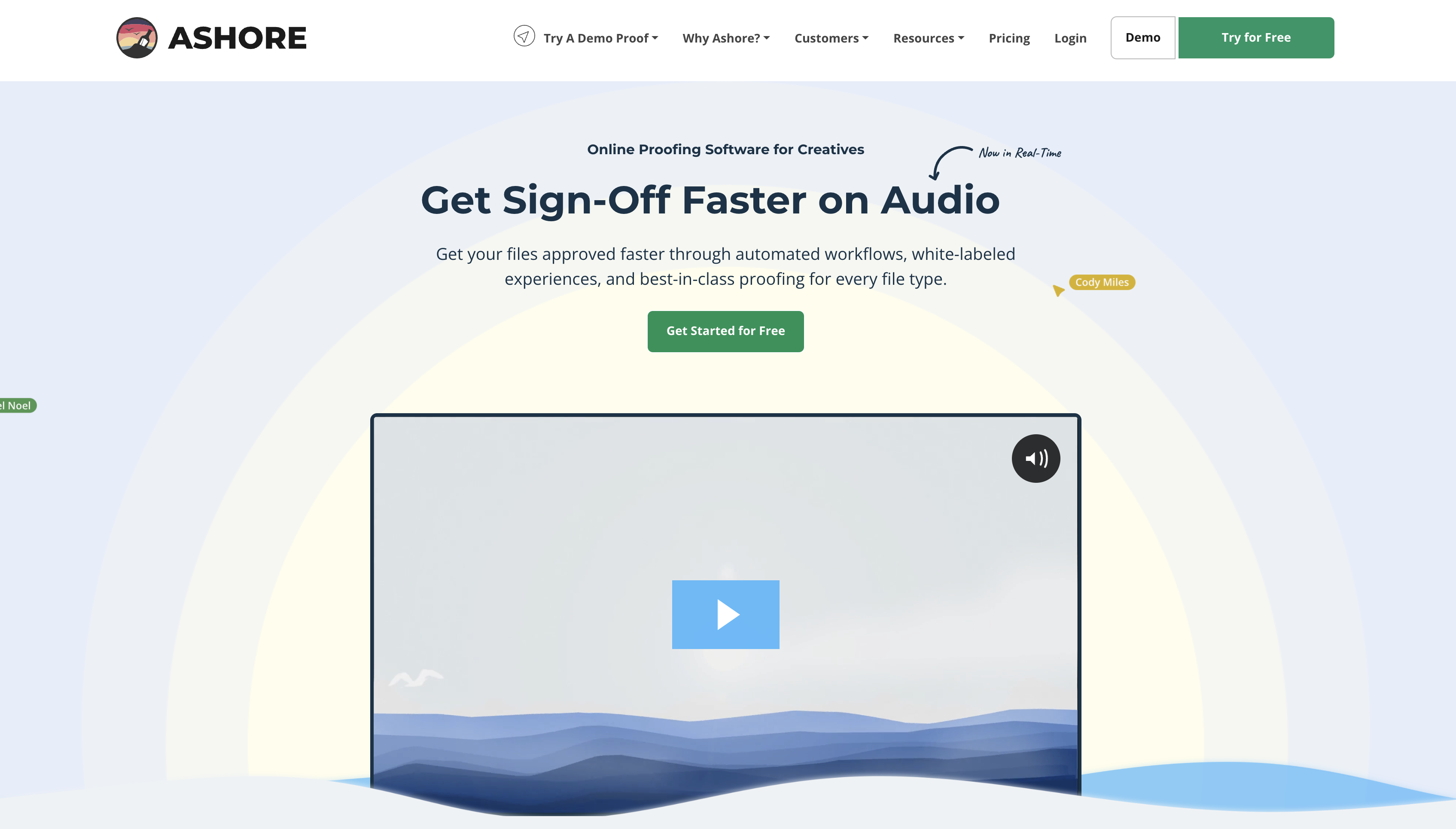 Screenshot of Ashore homepage.