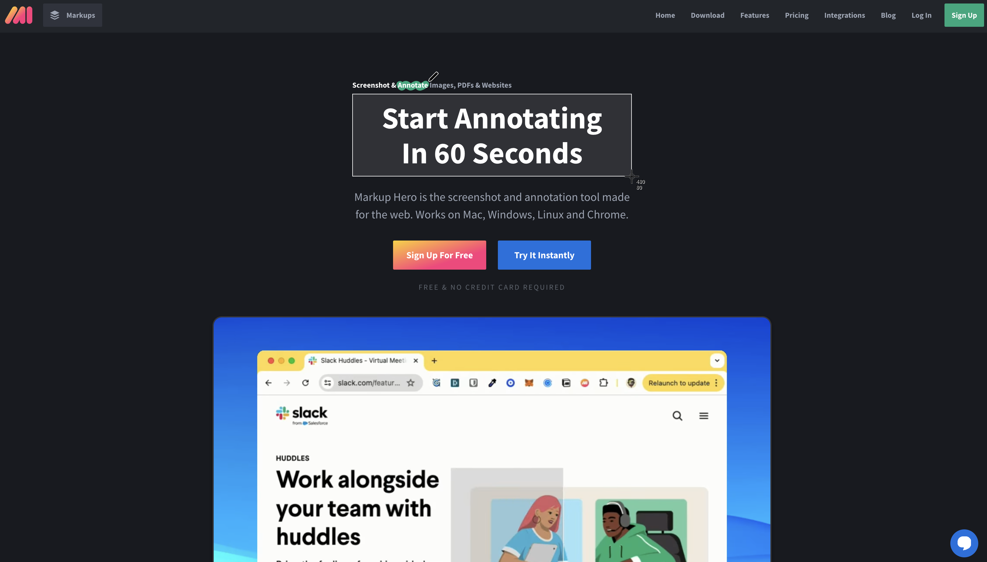 Screenshot of Markup Hero homepage.