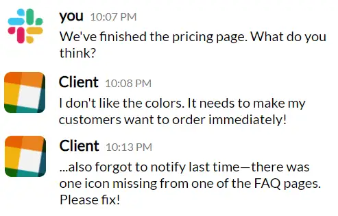 Vague feedback from a client on Slack.